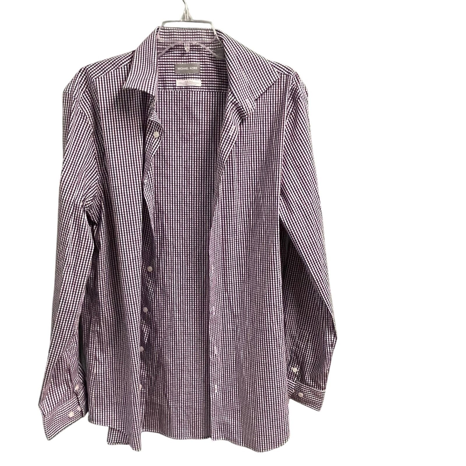 Michael Kors Michael Kors Slim Fit Travel Stretch Plaid Shirt Size 17 36 Size US L / EU 52-54 / 3 - 1 Thumbnail
