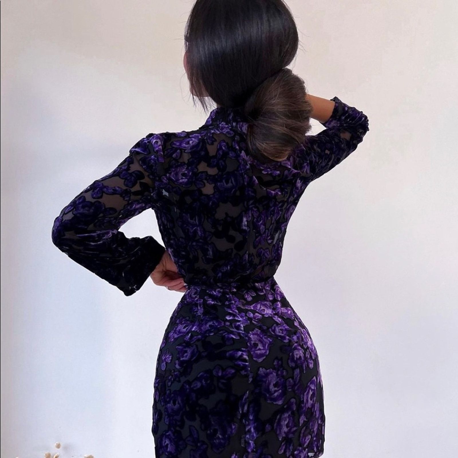 Zara ZARA BLOGGER FAVORITE VELVET TRIM DRESS PURPLE Size XS / US 0-2 / IT 36-38 - 4 Thumbnail