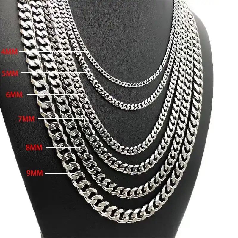 Jewelry × Vintage Stainless Steel Necklace Cuban Chain Size ONE SIZE - 1 Thumbnail