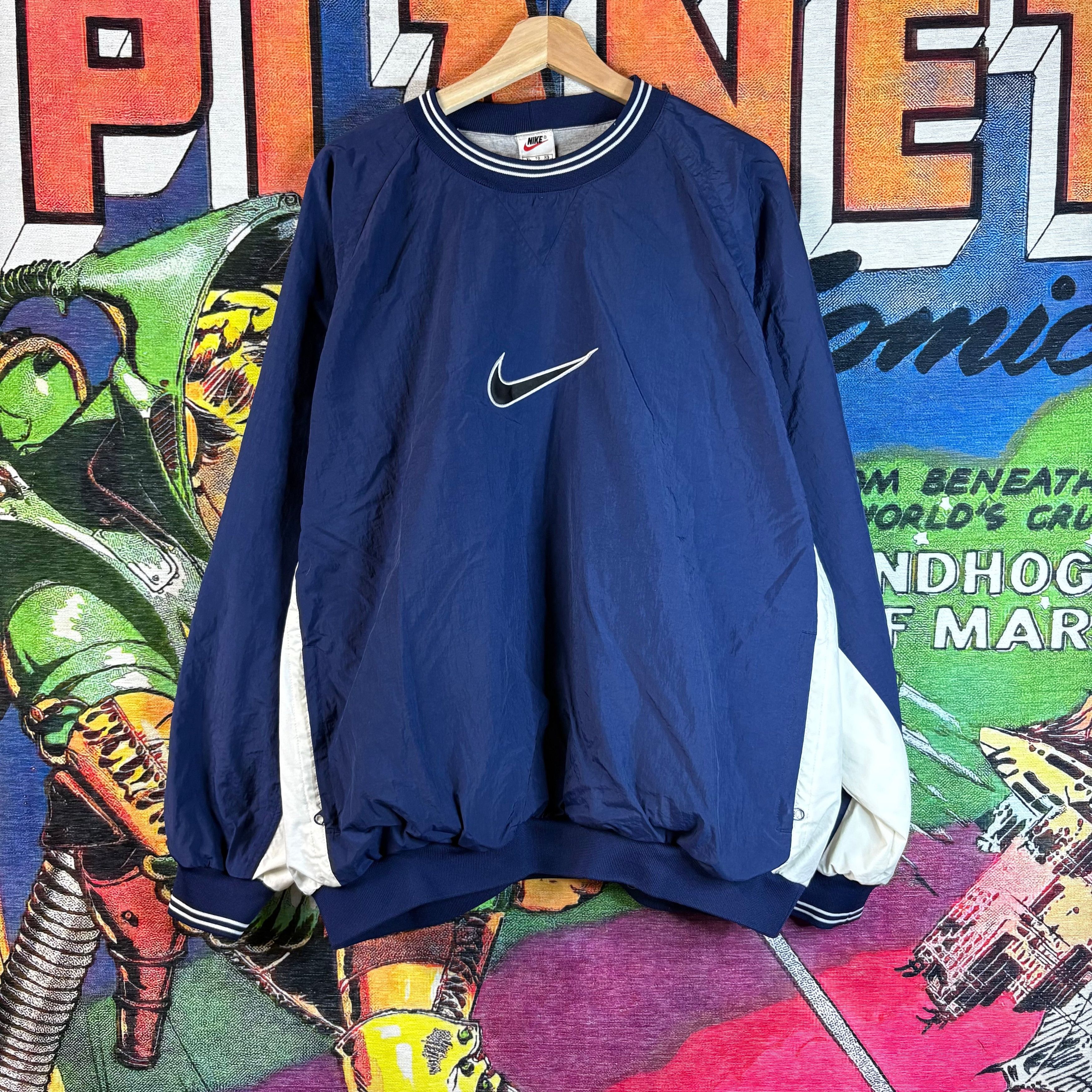 Nike Vintage 90s Nike Center Swoosh Blue Windbreaker Jacket Size US XL / EU 56 / 4 - 1 Thumbnail