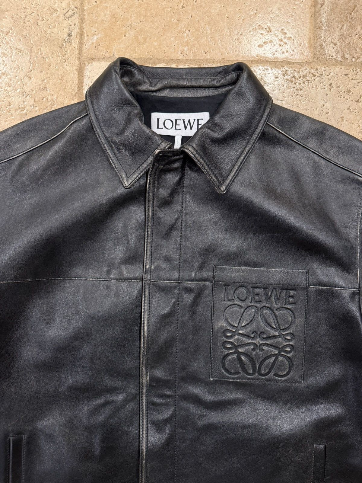 Loewe Loewe SS24 Black Aged Calfskin Leather Anagram Logo Jacket Size US L / EU 52-54 / 3 - 10 Thumbnail