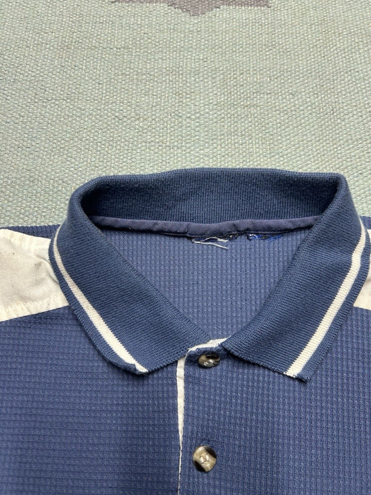 Vintage Vintage 80s polo shirt waffle knit blue tri tone men’s XL Size US XL / EU 56 / 4 - 4 Thumbnail