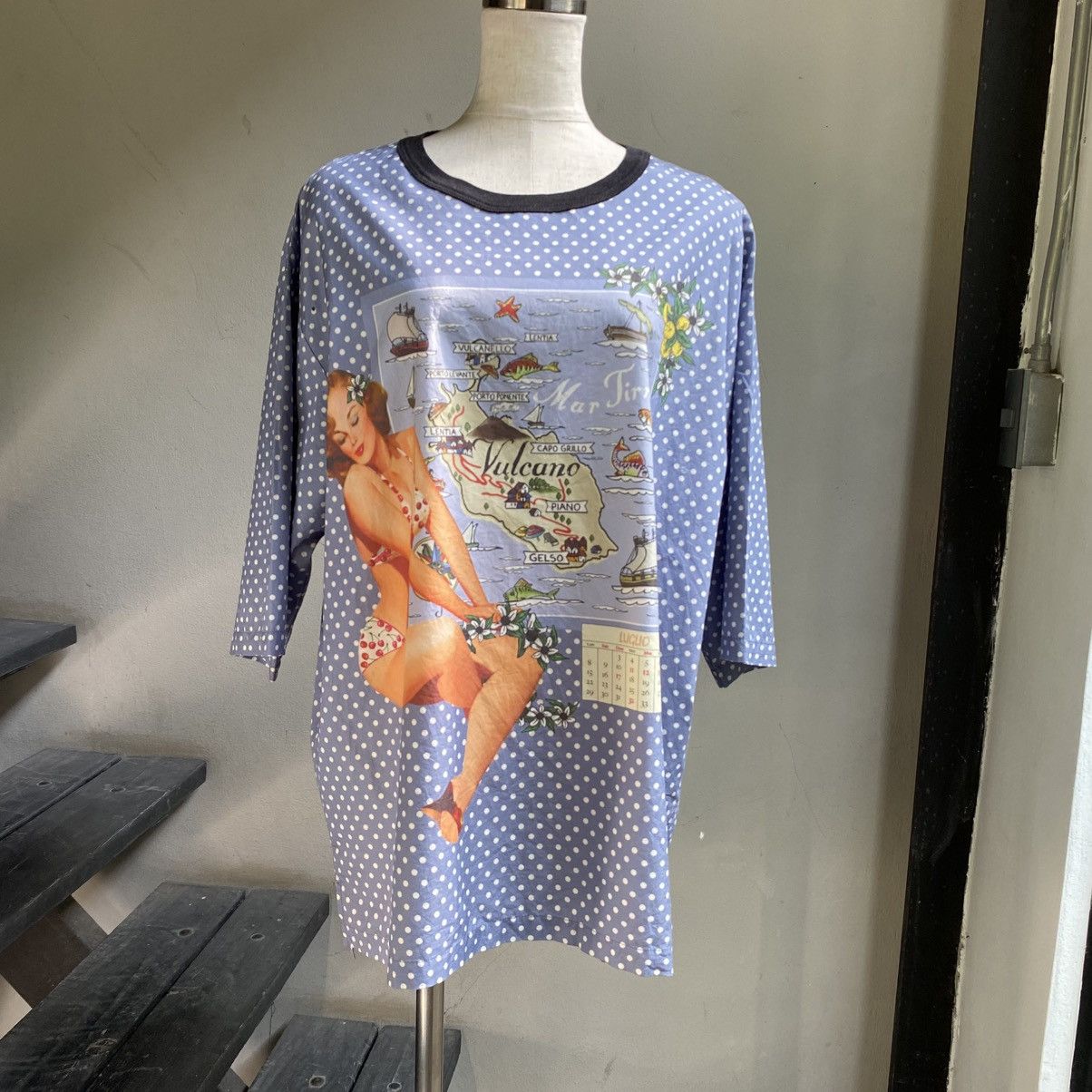 Dolce & Gabbana Dolce & GABBANA Blue Pinup Girl Polka Dot Sicily Print Tee Size M / US 6-8 / IT 42-44 - 16 Thumbnail