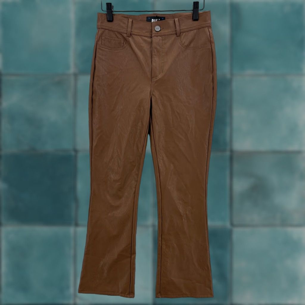 Paige Paige Faux Leather Pants Womens 25 Brown Ankle Flare Stretch Claudine Dark Argan Size 42" / US 20 - 1 Thumbnail