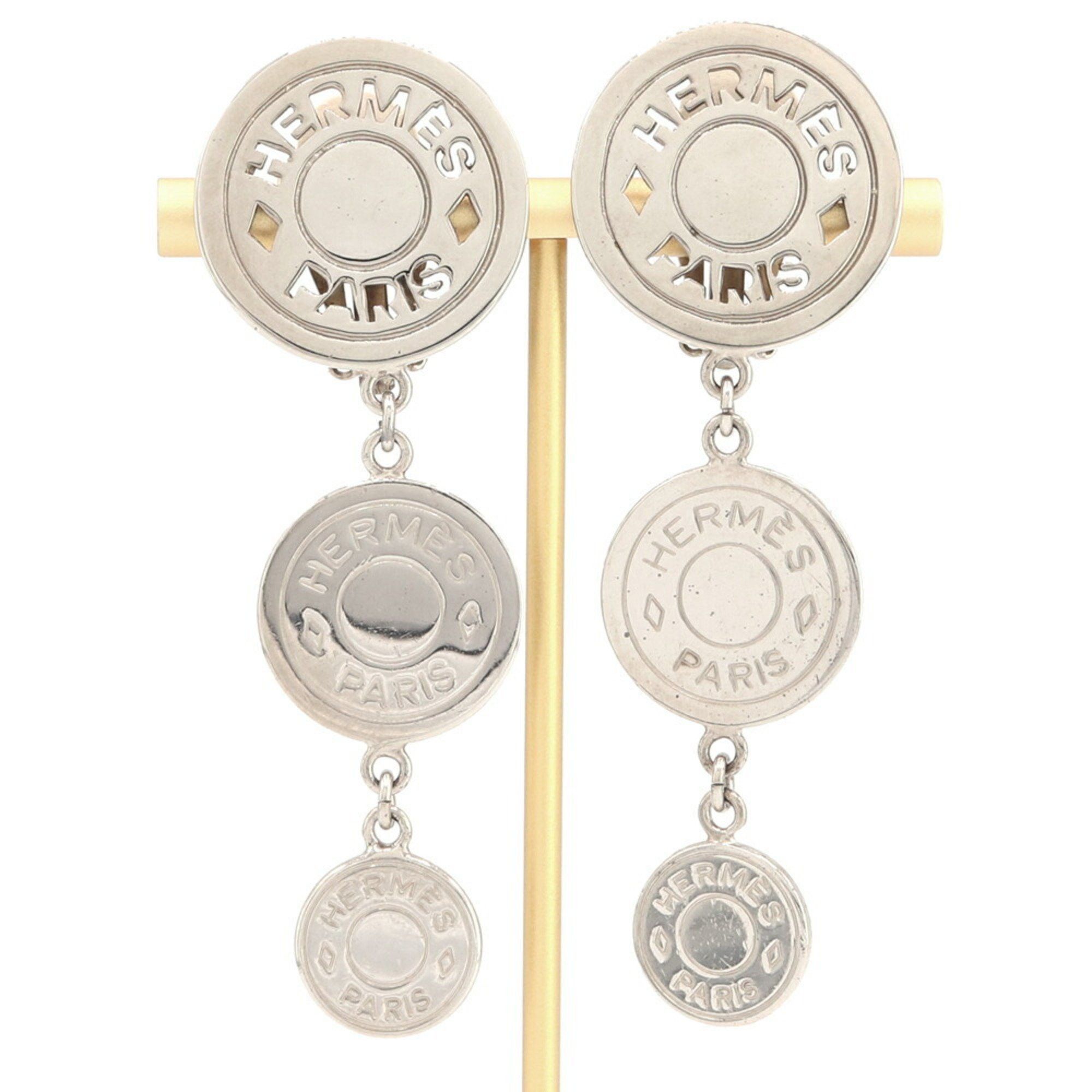 image of Hermes Earrings Serie 3 Row Silver Metal Ear Triple Round Clip For Women Hermes