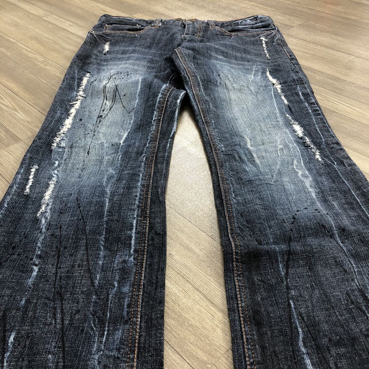 Japanese Brand 2000s Antfui Distressed Painted Lgb Goa Bootcut Flared Jeans Size US 28 / EU 44 - 5 Thumbnail