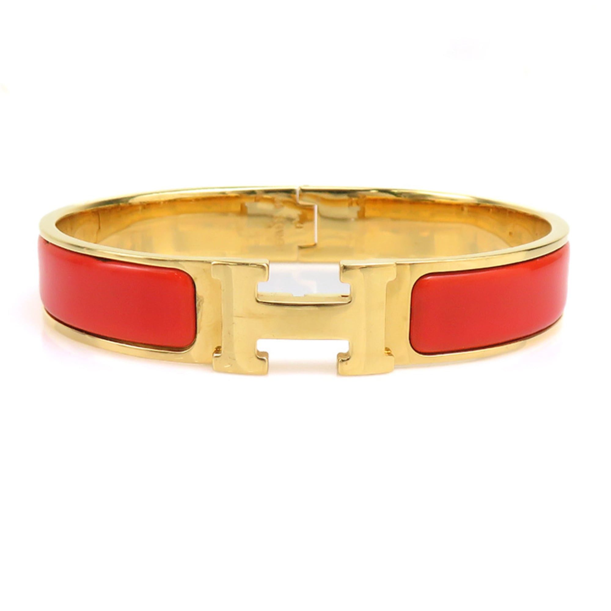 Hermes Hermes Bangle Bracelet Clic Clack H Metal Enamel Gold Orange Women's Free Shipping e61791i Size ONE SIZE - 1 Thumbnail