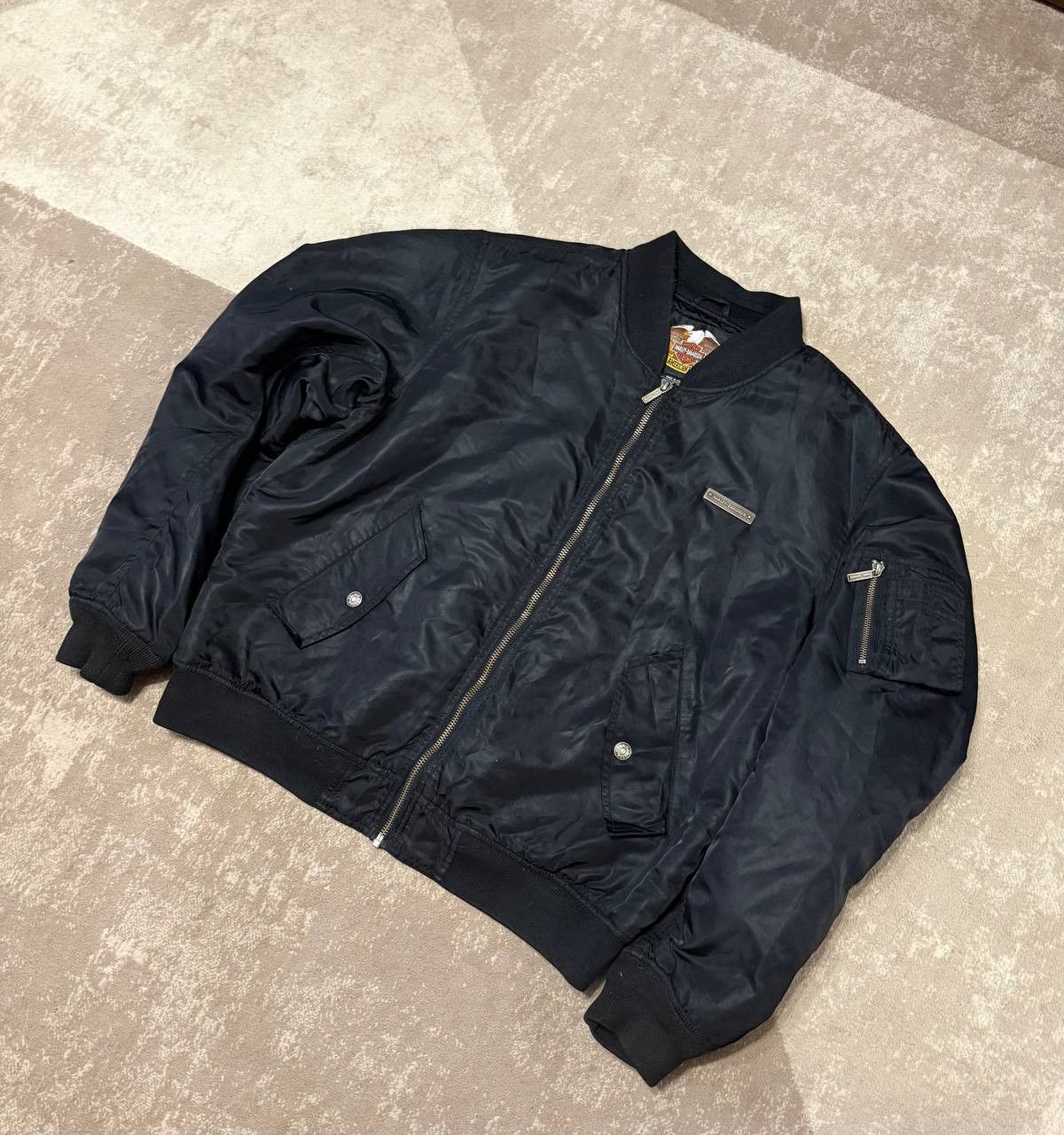 Harley Davidson VTG Harley Davidson Bomber Satin Jacket Quilted Black Nylon Size US XL / EU 56 / 4 - 1 Thumbnail