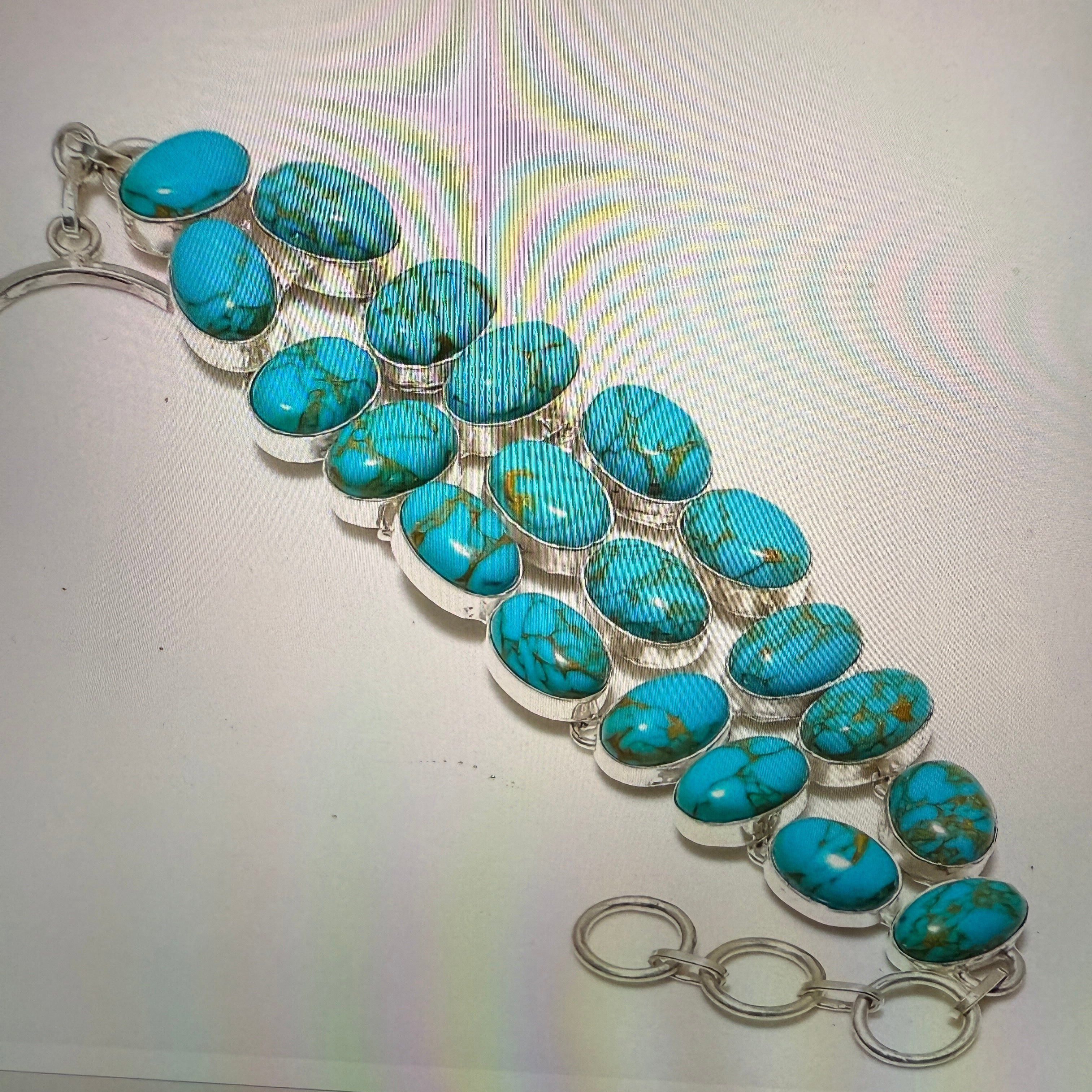 Other Blue Copper Dahlia Turquoise Gemstone Sterling Bracelet Size ONE SIZE - 8 Thumbnail