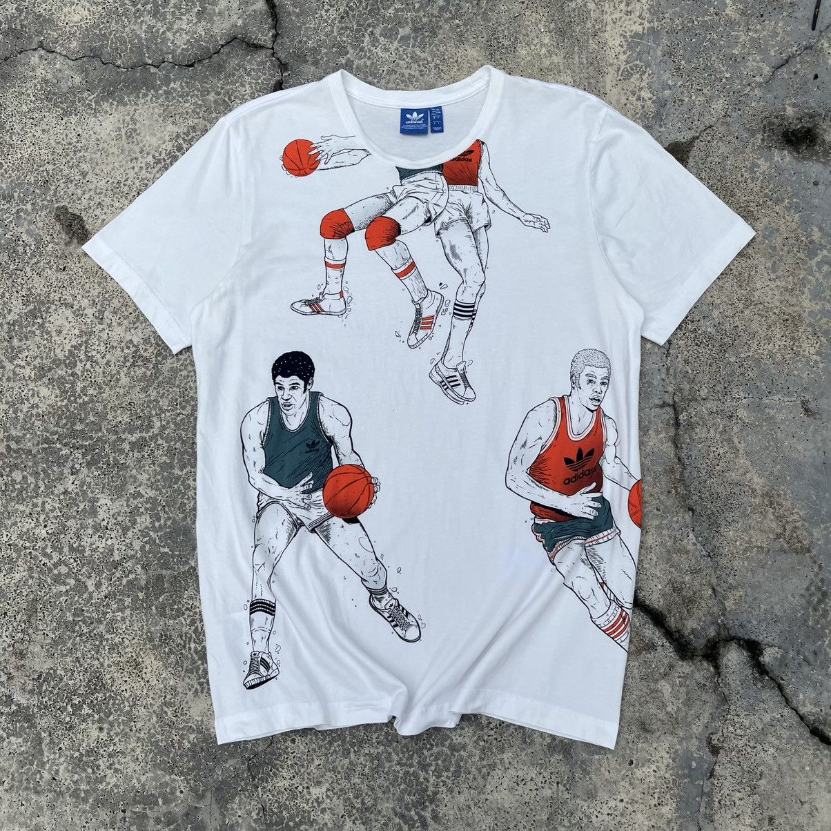 Adidas Adidas Original Nice Basketball Overprint Out Design Tee Size US L / EU 52-54 / 3 - 1 Thumbnail