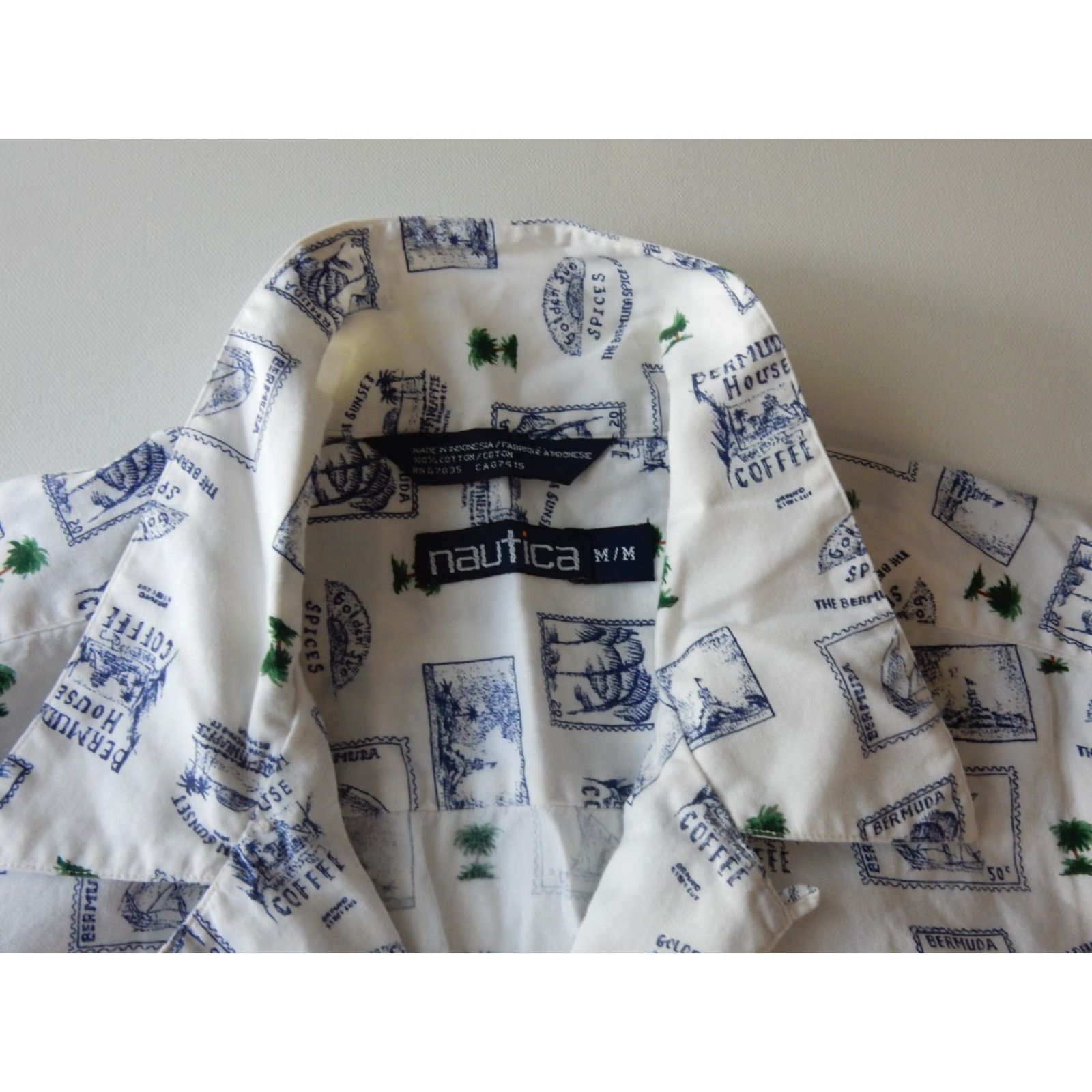 Nautica VTG Nautica Men's Hawaiian Shirt Size M Short Sleeve Button-Up White Cotton Camp Collar Stamp Loop Collar Mens Size US M / EU 48-50 / 2 - 4 Thumbnail