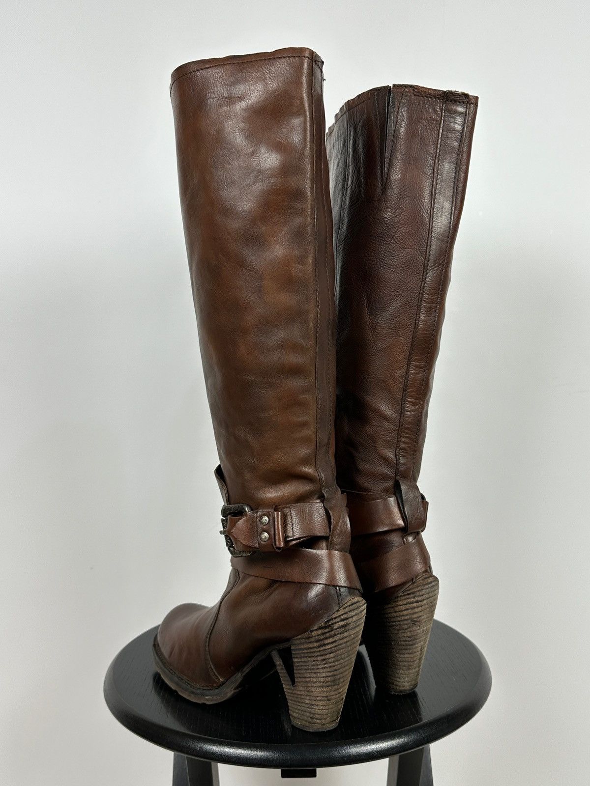 A.S.98 A.S.98. Airstep Brown Leather Knee High Boots Moto Style Size US 9 / IT 39 - 3 Thumbnail