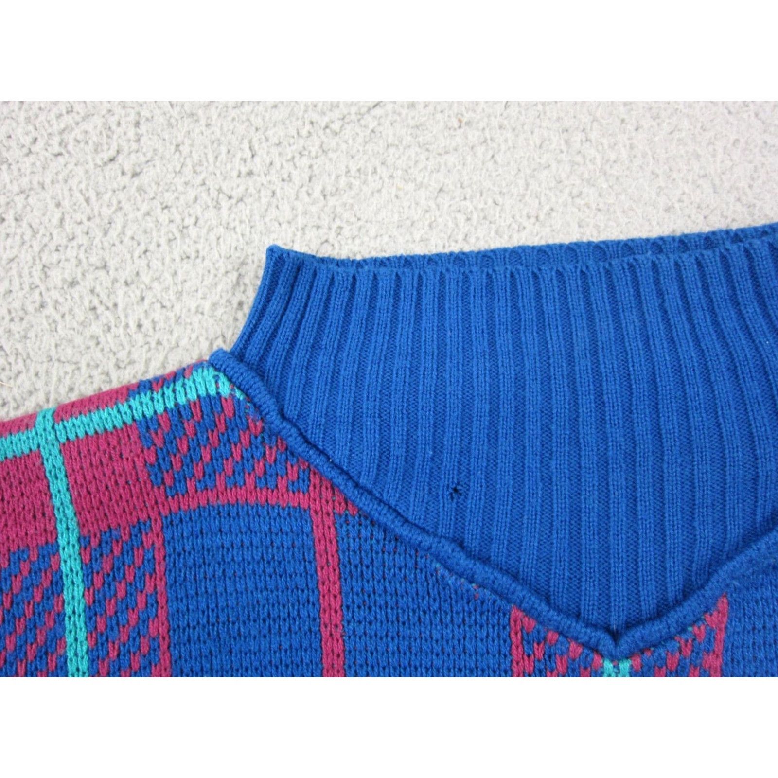 Vintage VINTAGE Bramble Lane Sweater Plaid Knit Blue 80s 90s Crew Neck Long Sleeve Womens 38 Pullover Size XS / US 0-2 / IT 36-38 - 4 Thumbnail