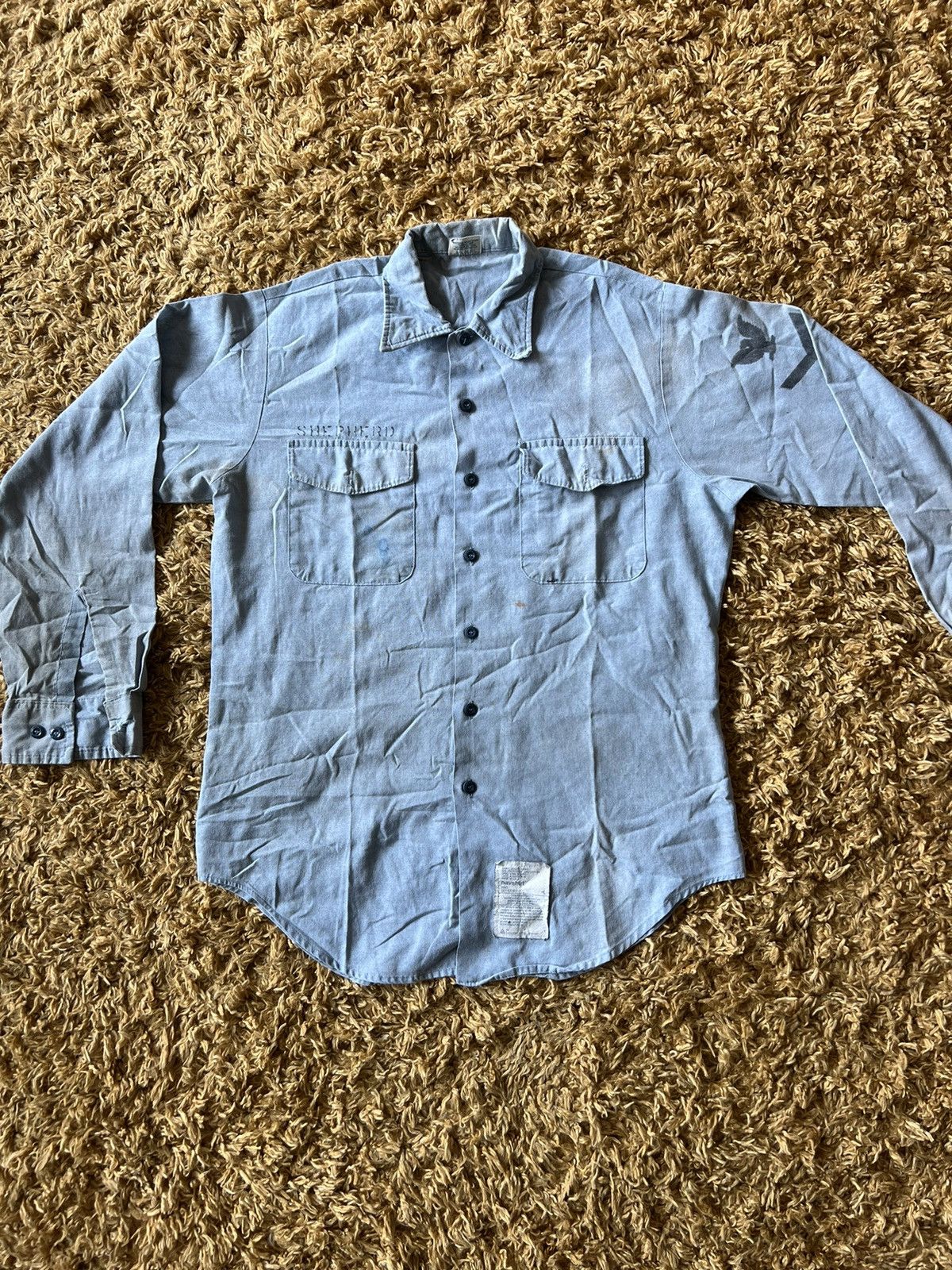 Vintage Vintage 60s Stenciled Navy Button Up Long sleeve Size US M / EU 48-50 / 2 - 1 Thumbnail