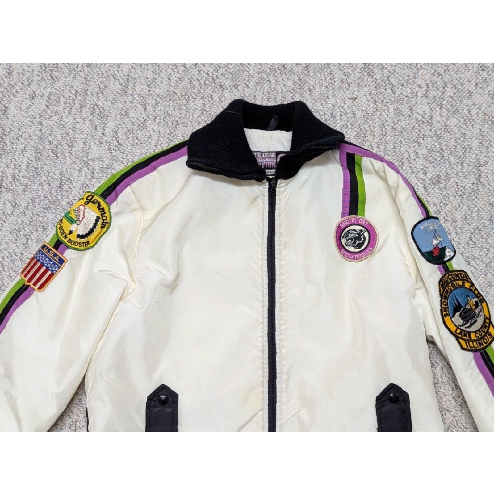 Vintage VINTAGE Arctic Cat Jacket Coat - USA Made Nylon Mens M White Patches 1970s Snowmobile Coat Decade 70s Measured Chest 24" (42-44) Mens Size US M / EU 48-50 / 2 - 7 Thumbnail