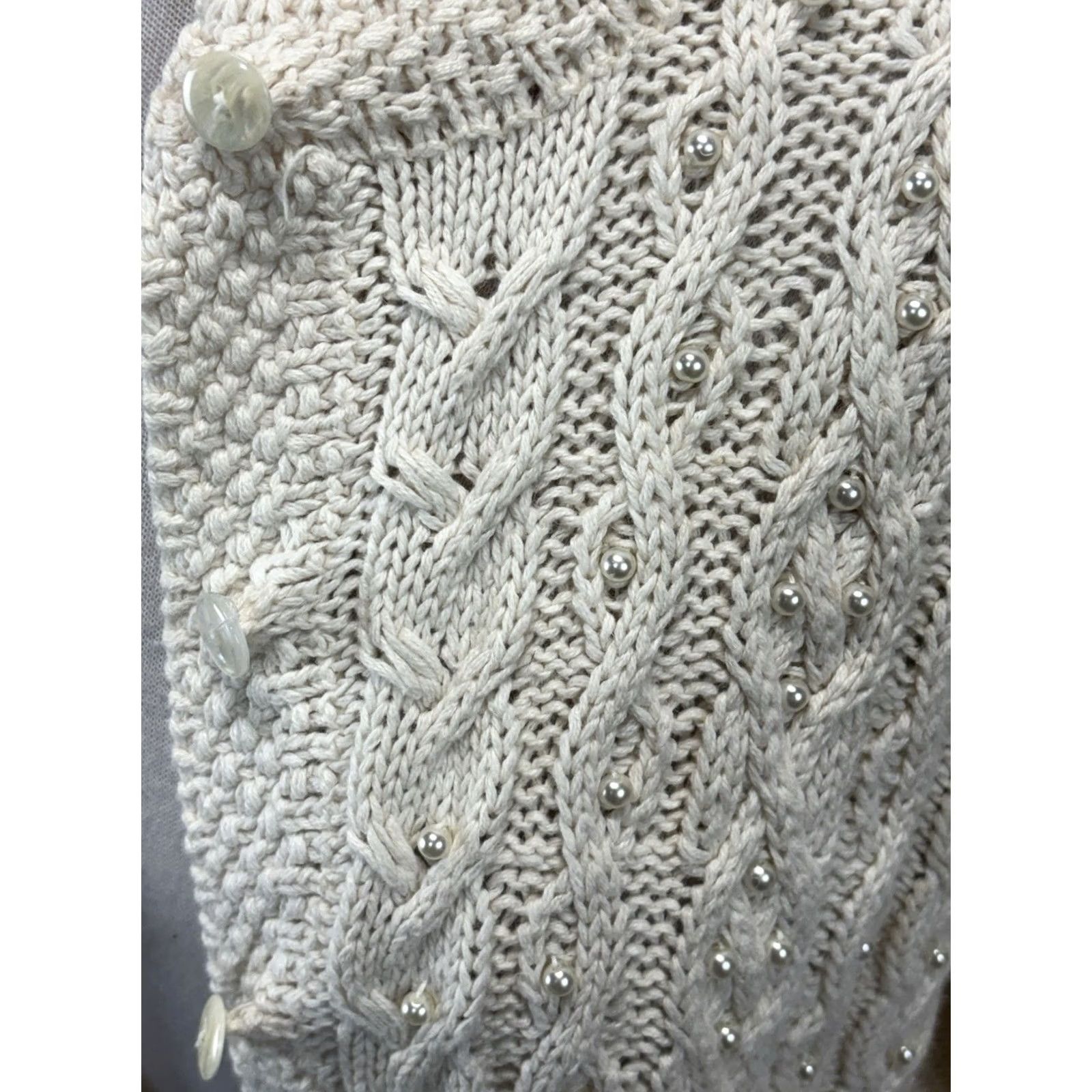 Vintage VINTAGE Rosanna Sweater Cardigan Women’s L Ivory Faux Pearls Cottage Core Cableknit Vtg Size L / US 10 / IT 46 - 7 Thumbnail