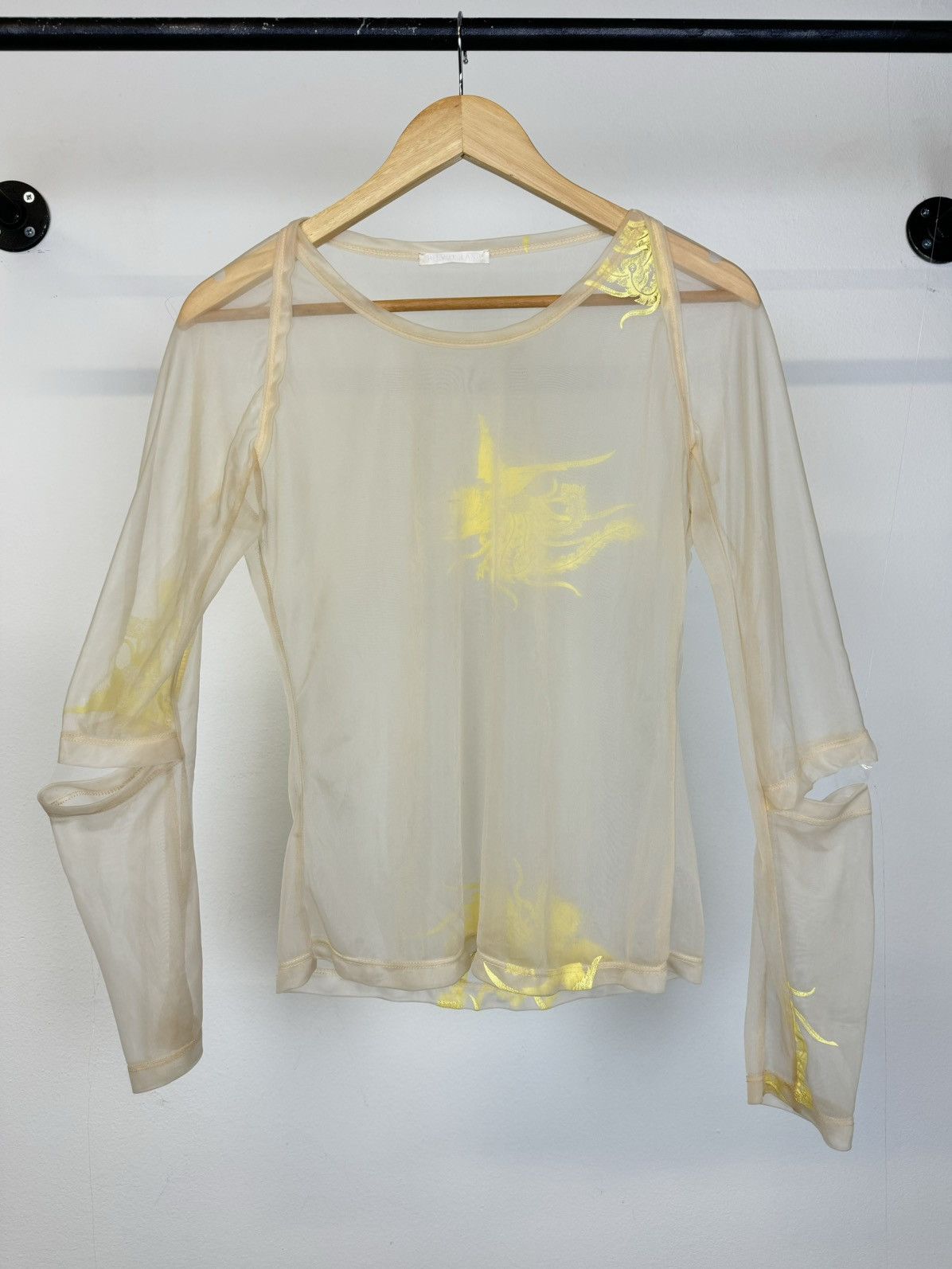 Helmut Lang AW1995 Helmut Lang Phoenix mesh sheer t-shirt slashed elbow Size L / US 10 / IT 46 - 1 Thumbnail