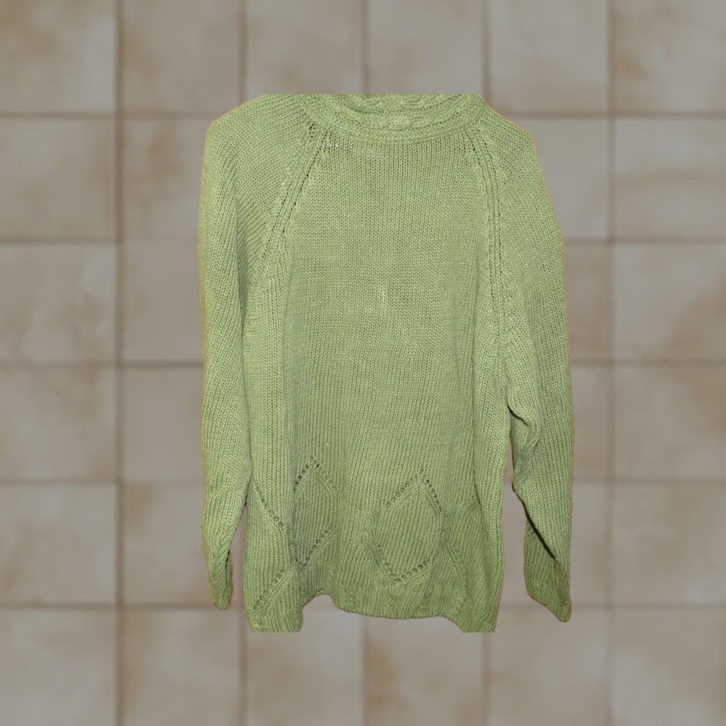 Vintage VINTAGE Green Sweater Shirt Womens M Black Crew Neck Long Sleeve Geometric 80s Pullover Knit Ramie Cotton Acrylic Fiber Size M / US 6-8 / IT 42-44 - 1 Thumbnail