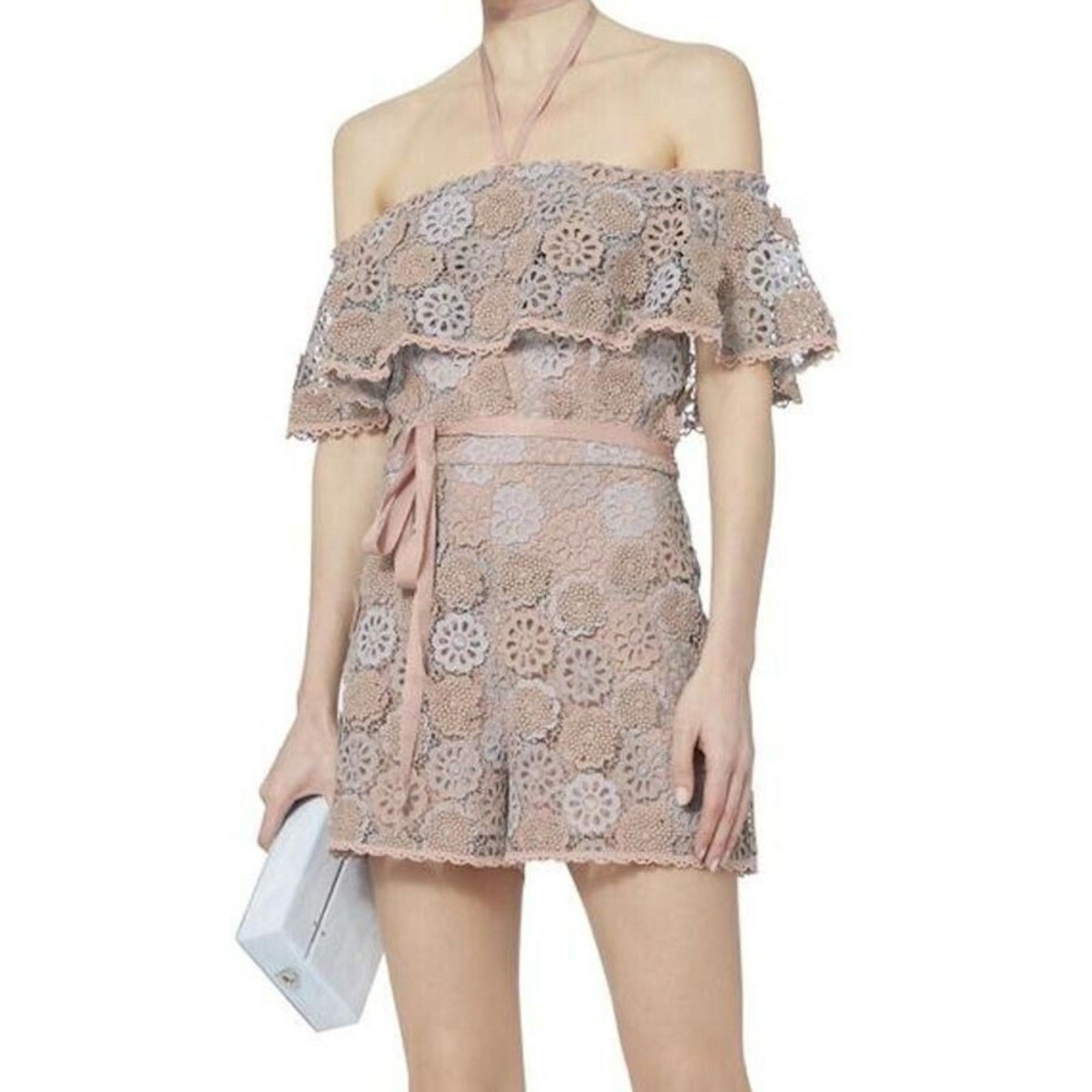 image of Alexis Boriana Floral Crochet Lace Romper Size Xs in Pink, Women's