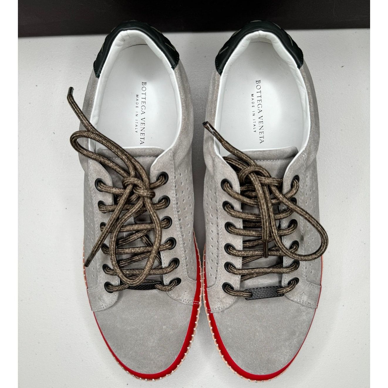 Bottega Veneta NEW Bottega Veneta Low Top Suede Sneakers, Gray/Black/Red Size US 6 / EU 39 - 6 Thumbnail
