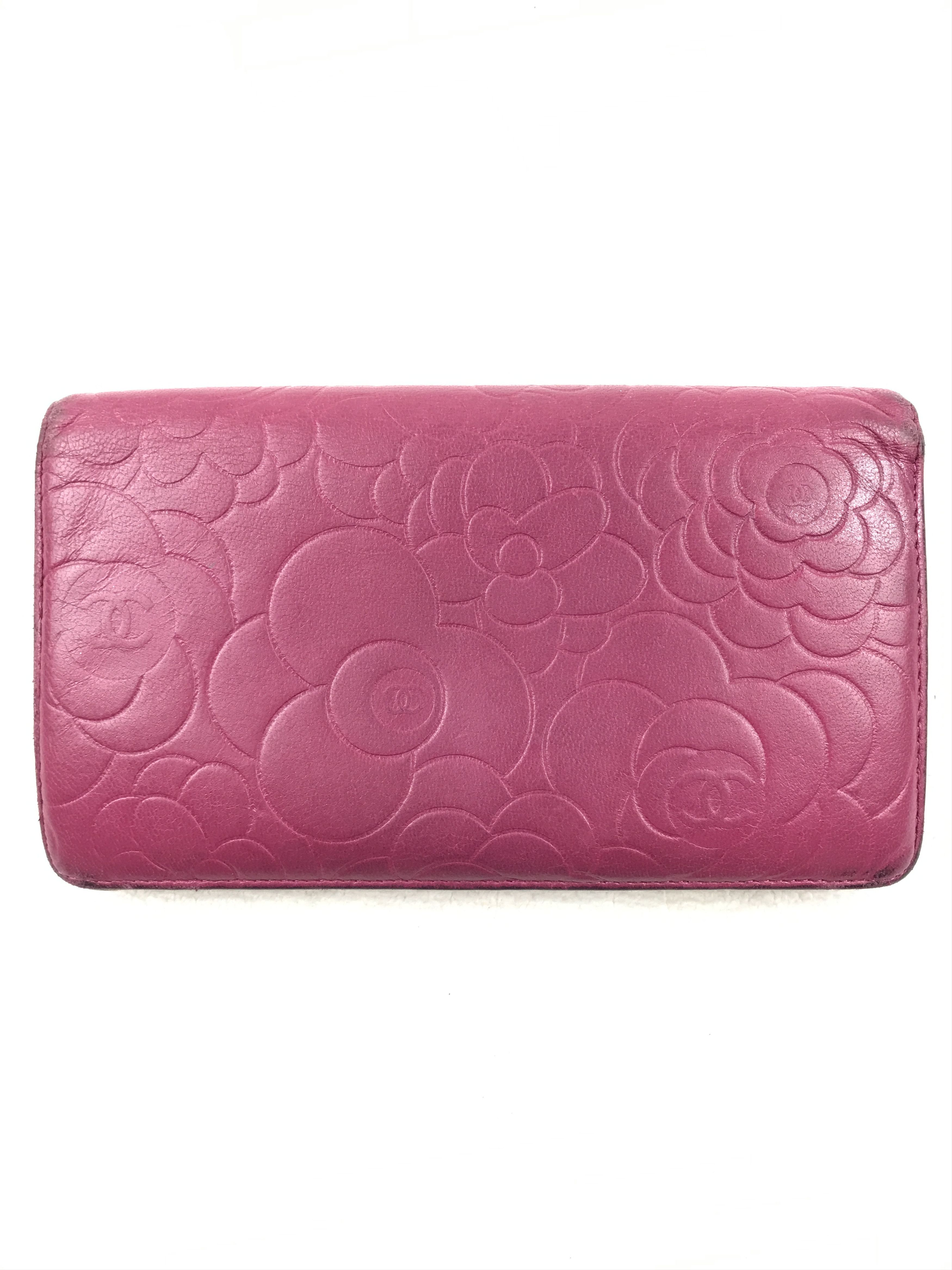 Chanel × Vintage Chanel Pink Embossed Lambskin Leather Camellia Long Wallet Size ONE SIZE - 3 Thumbnail