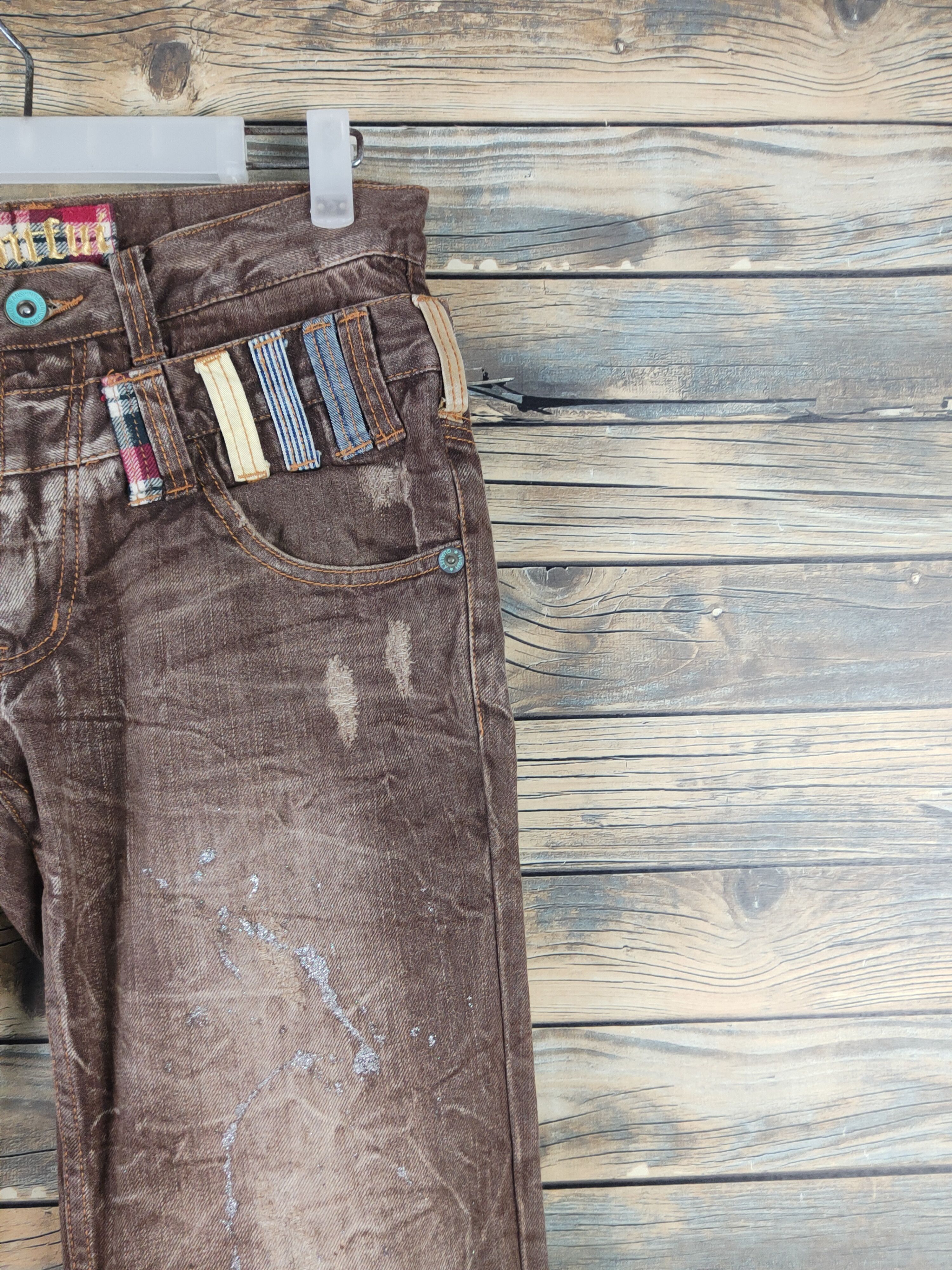 Japanese Brand DL Antlui Double waist punk Brown Ripped Jeans #763 Size US 30 / EU 46 - 5 Thumbnail