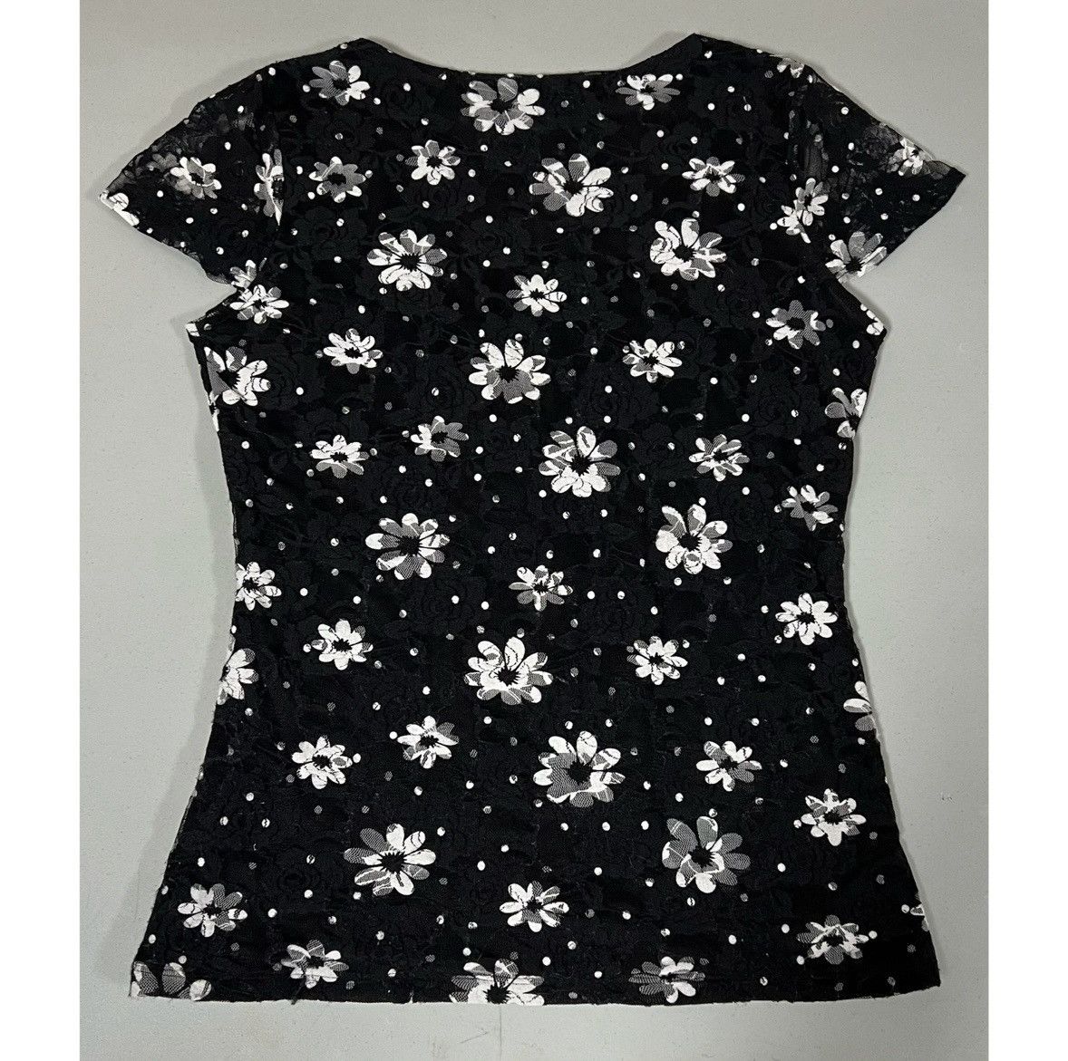Dress the Population Black Polka Dot Daisy Floral Lace Top Shirt Blouse Size S 🤍🖤 Size S / US 4 / IT 40 - 5 Thumbnail