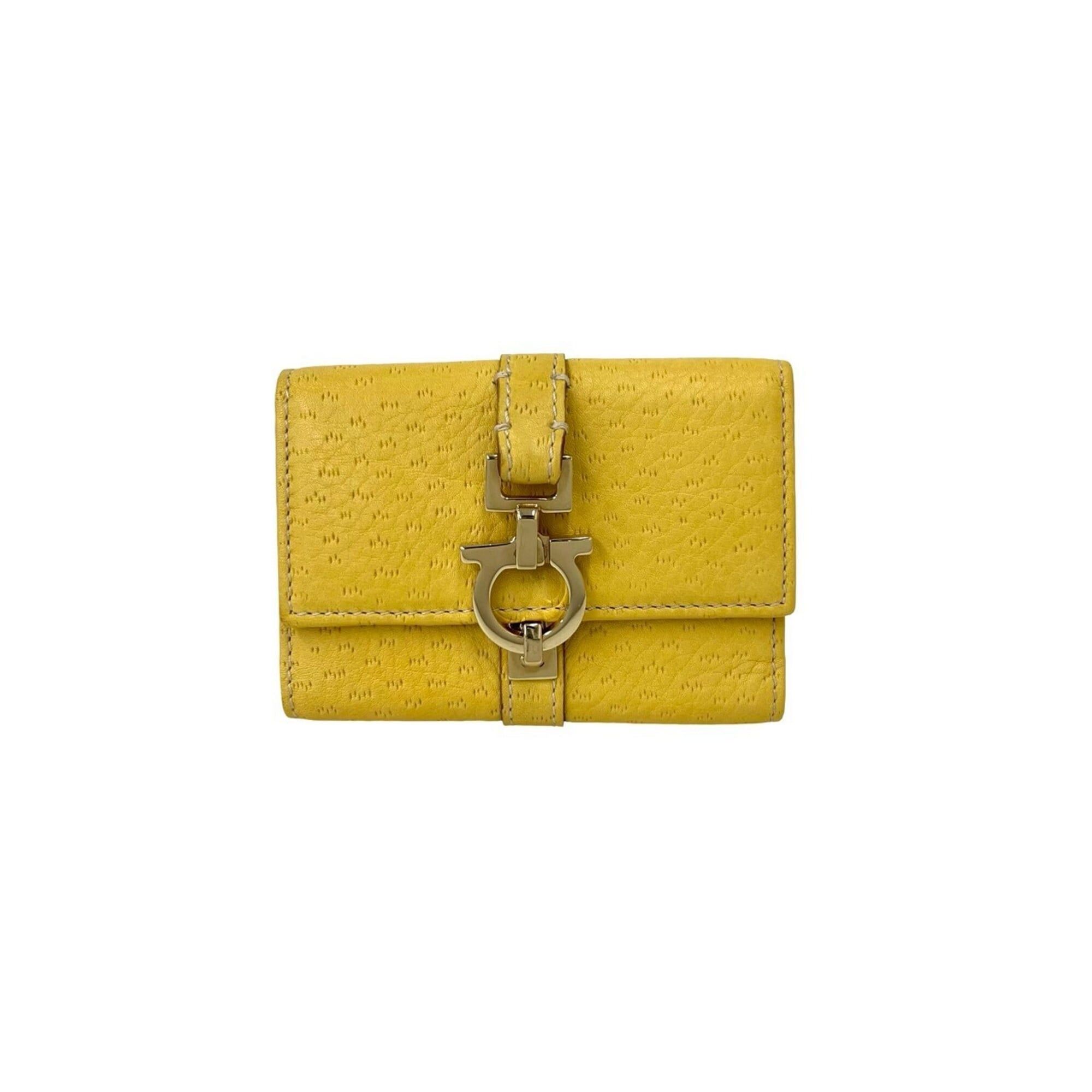 Salvatore Ferragamo Salvatore Ferragamo Gancini hardware leather tri-fold accessory/key case, 6-ring, yellow, 11007 Size ONE SIZE - 1 Thumbnail