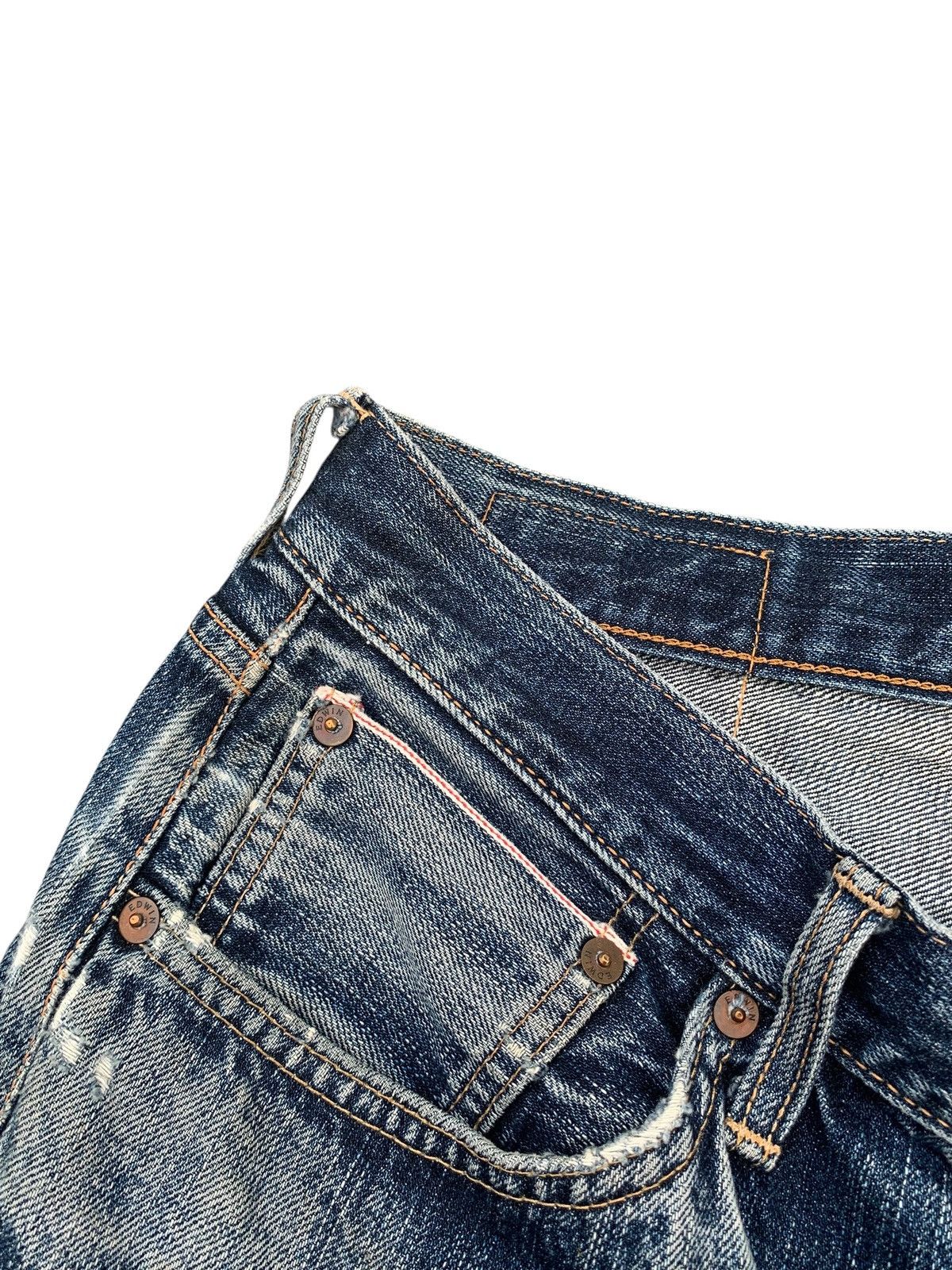 Edwin VINTAGE EDWIN 505 SELVEDGE FADED & RUSTY DISTRESSED DENIM Size US 32 / EU 48 - 11 Thumbnail