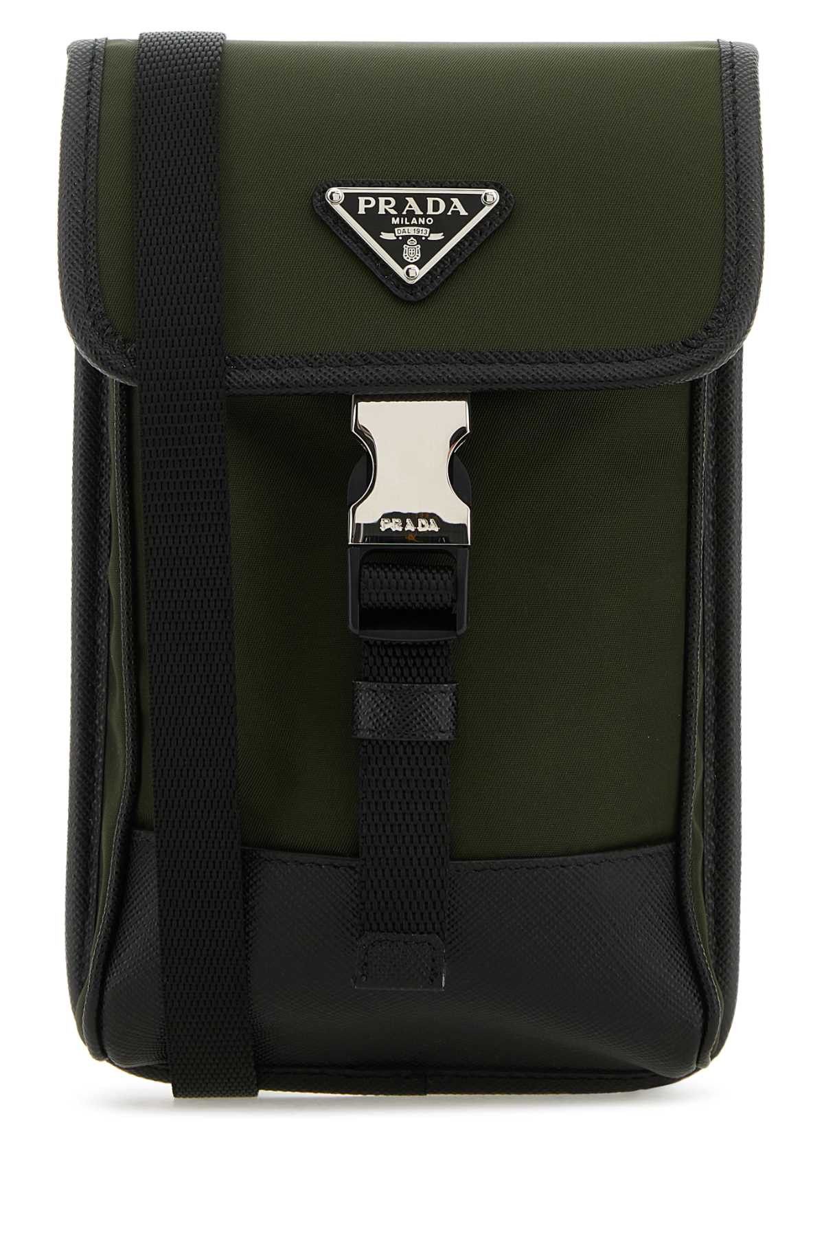 image of Prada Army Green Re-Nylon Phone Case, Men's
