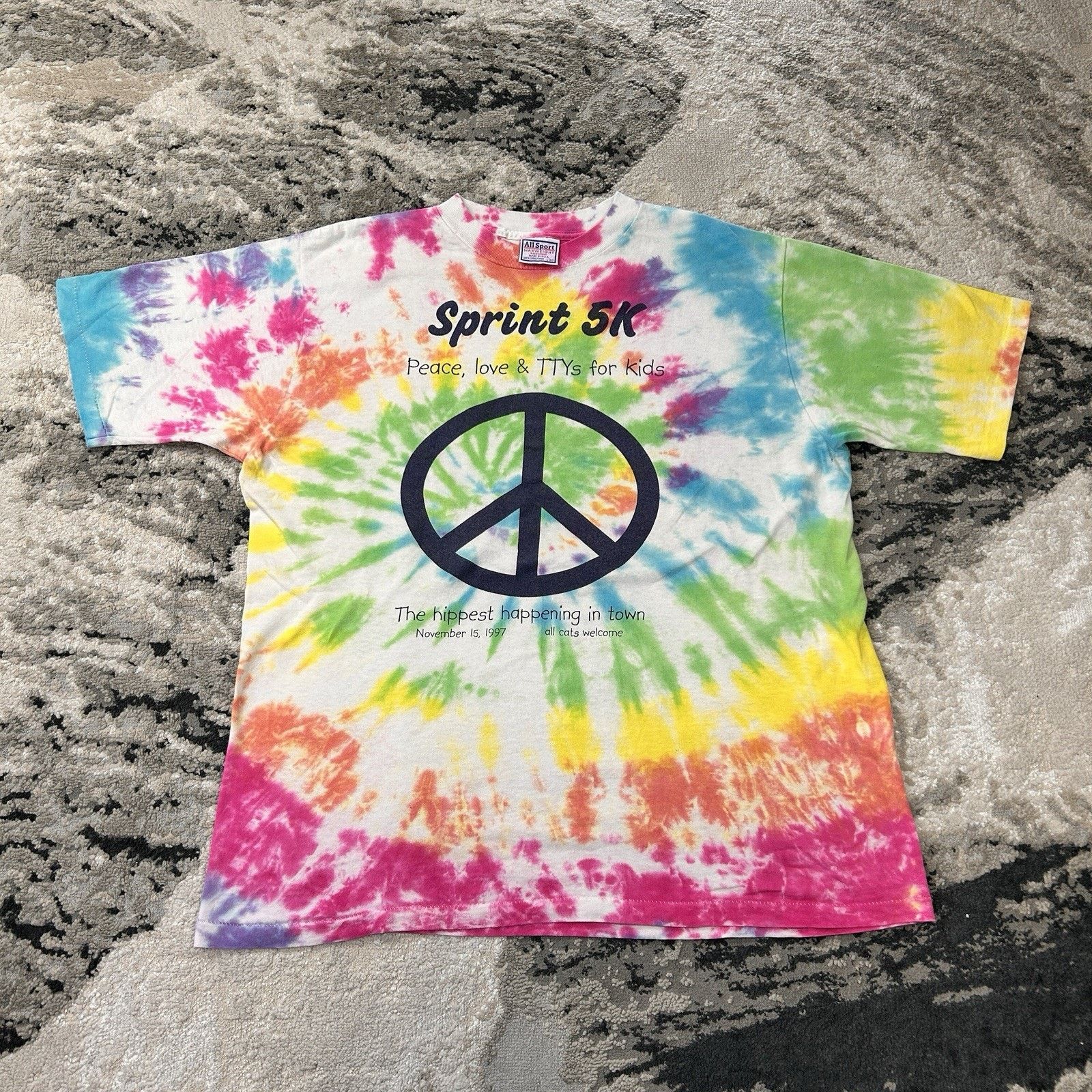 & Other Stories Vintage 1997 Sprint 5K Tie Dye Peace Sign T-Shirt USA Sz L Size US L / EU 52-54 / 3 - 1 Thumbnail
