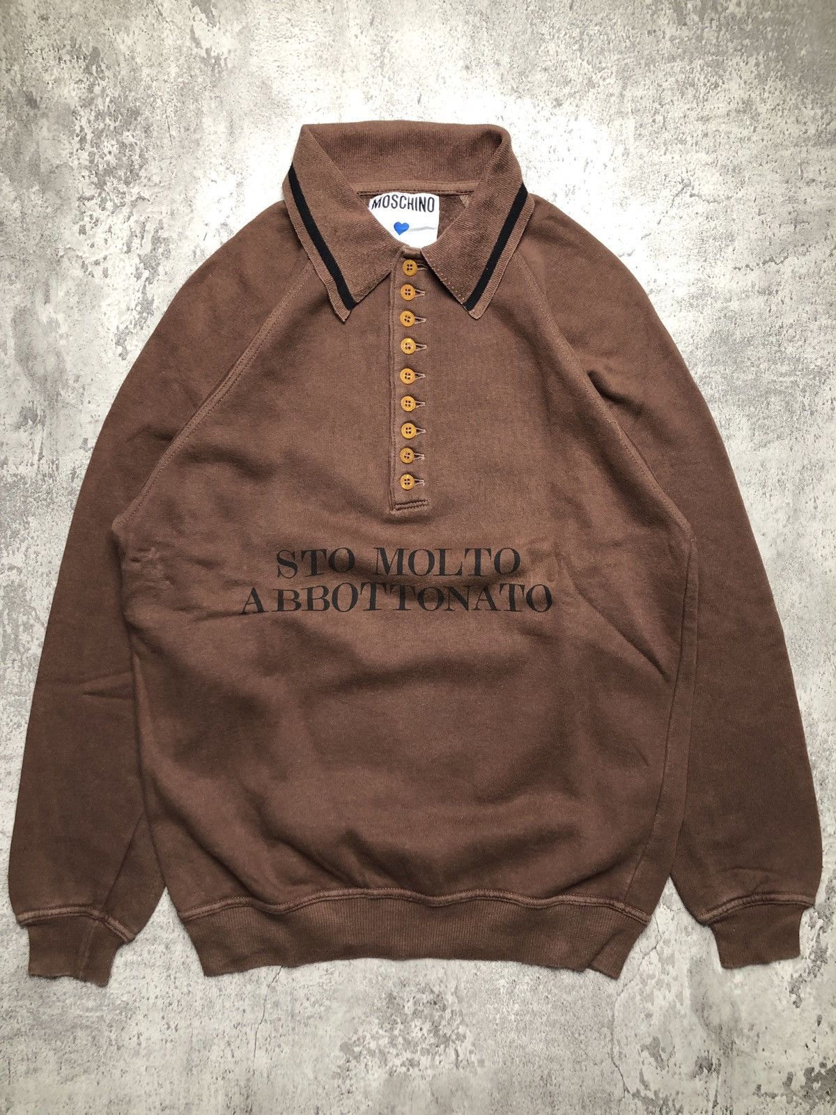 image of Vintage Moschino Sweatshirt in Brown, Men's (Size Small)