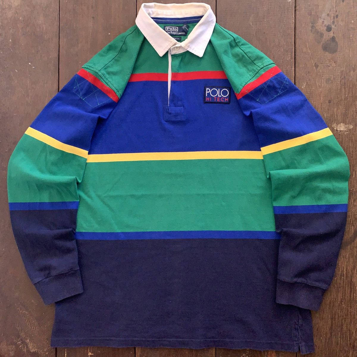 image of Polo Ralph Lauren Vintage Polo By Ralph Laurent Hi-Tech Rugby Shirt in Green Navy, Men's (Size XL)