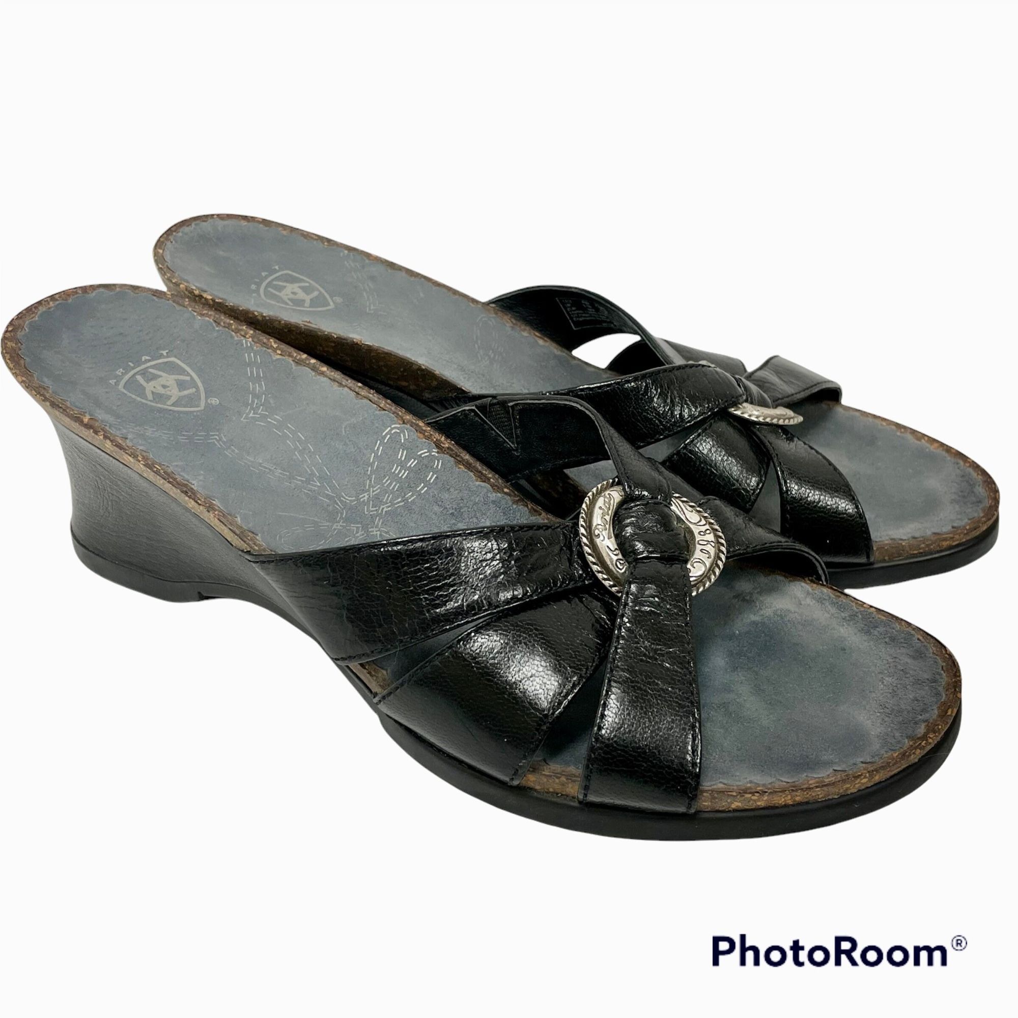 Ariat Ariat 20902 Black Leather Cowgirl Sandals Western Wedge Shoe Size US 8 / IT 38 - 2 Thumbnail
