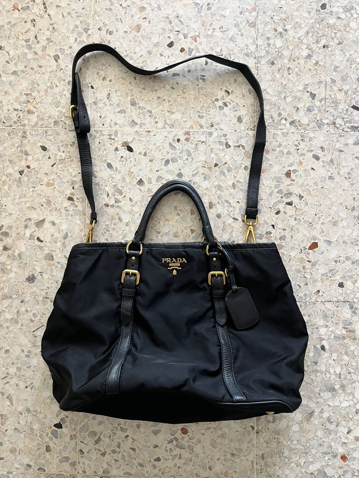 Prada PRADA 2WAY Shoulder Handbag Black Nylon Leather Logo Plate Size ONE SIZE - 1 Thumbnail