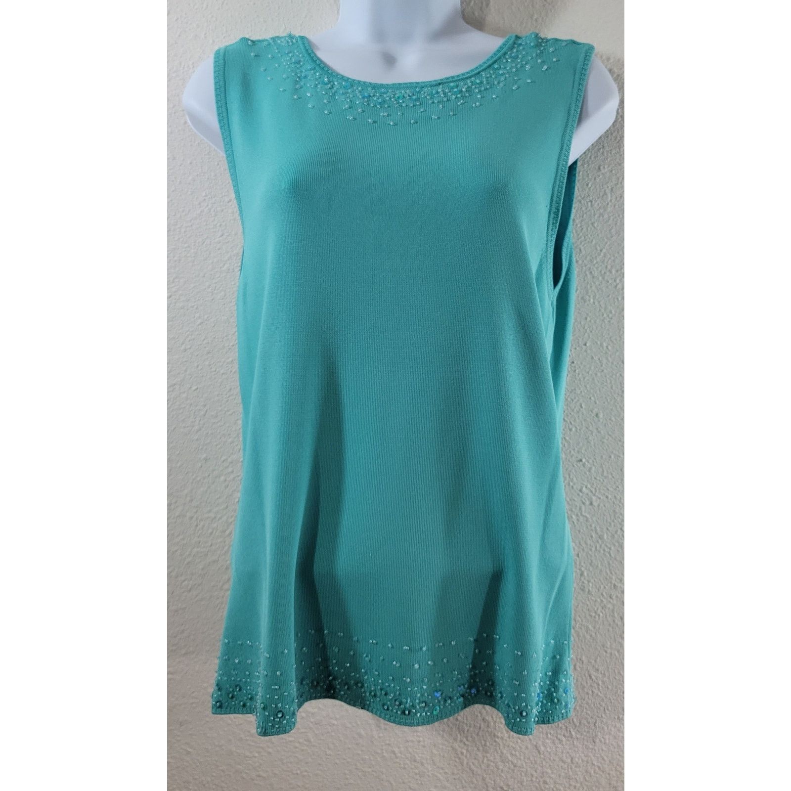 Other Teal Beaded Round Neck & Hem Sleeveless Top Medium Keyhole Size M / US 6-8 / IT 42-44 - 1 Thumbnail