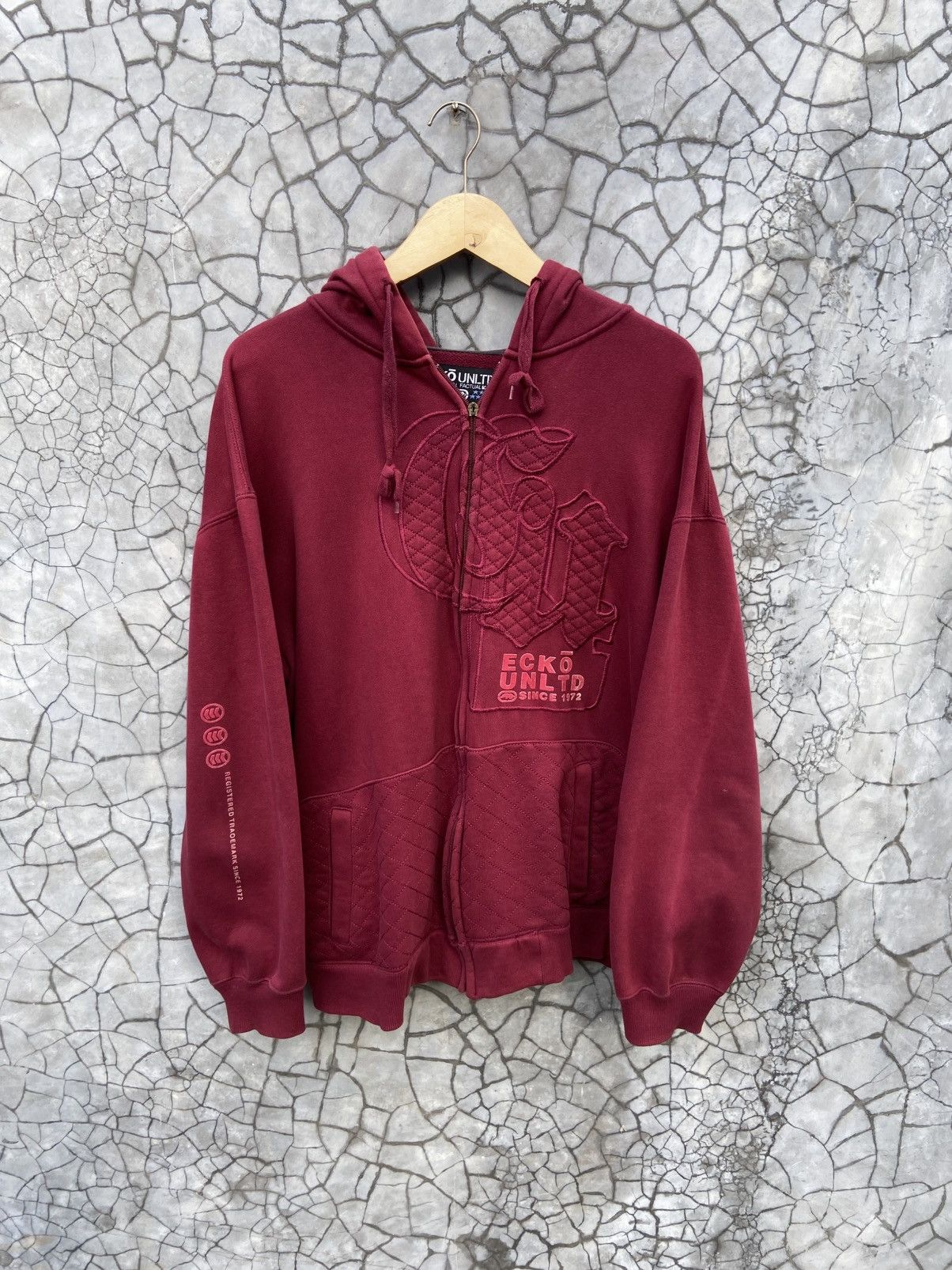Ecko Unltd. Y2K Ecko Untld Hip Hop Urban Maroon Heavyweight Hoodie Size US M / EU 48-50 / 2 - 2 Thumbnail