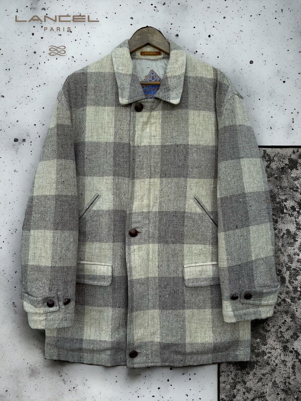 image of Vintage Lancel Paris Flannel Design Jacket in Cream, Men's (Size Medium)