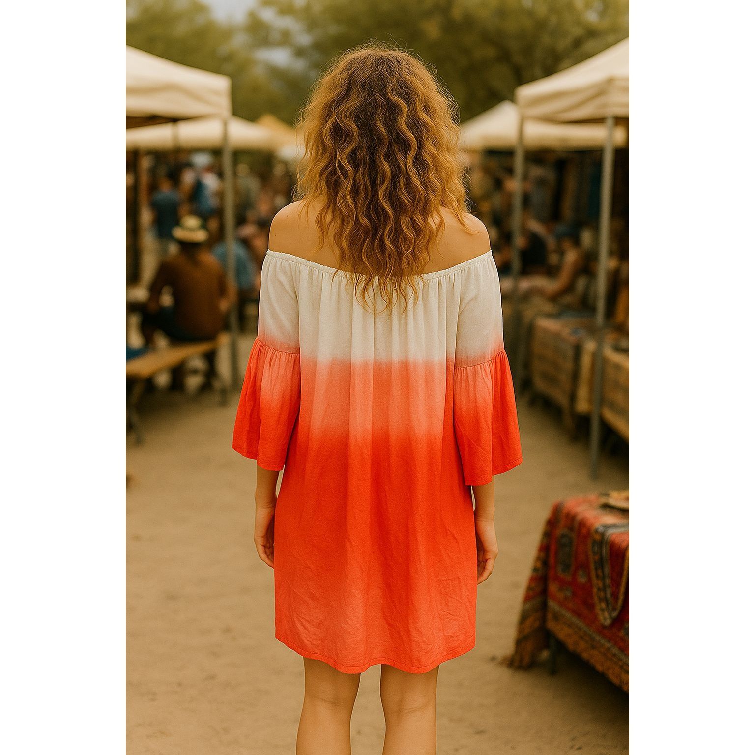 Other 7 Islands XL Dip Dye Red White Rayon Tunic Dress India Boho Size XL / US 12-14 / IT 48-50 - 5 Thumbnail