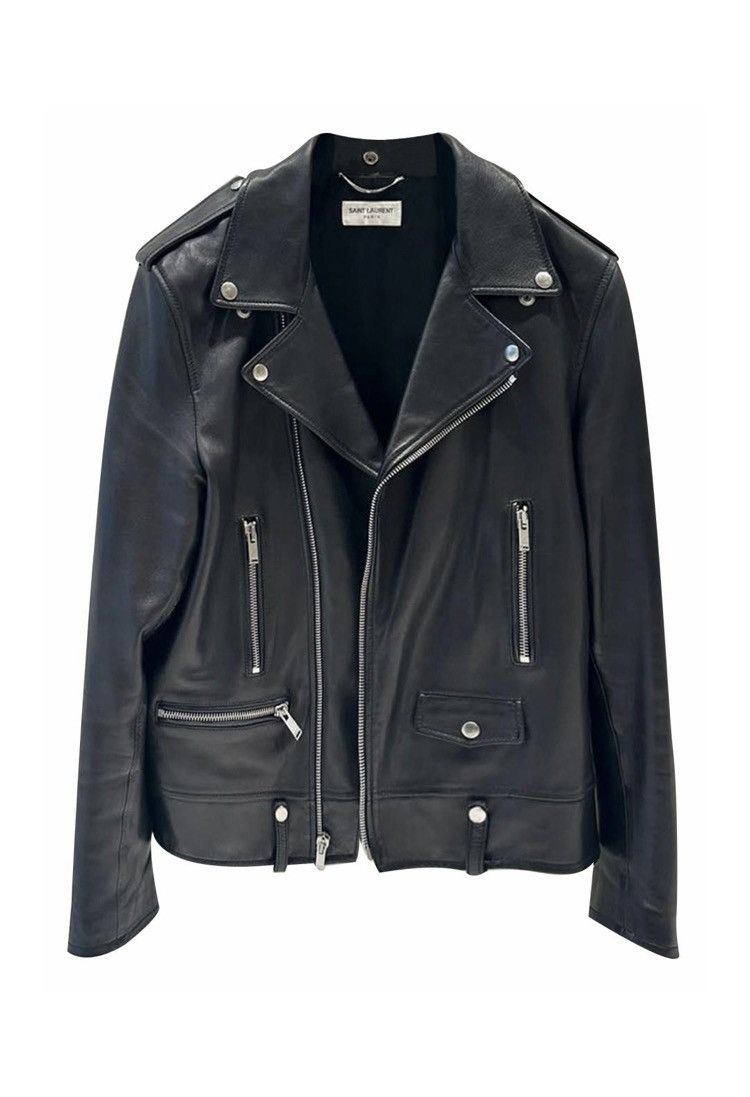 image of Saint Laurent Paris Leather Biker Zipped Detail Jacket in Black, Men's (Size Large)