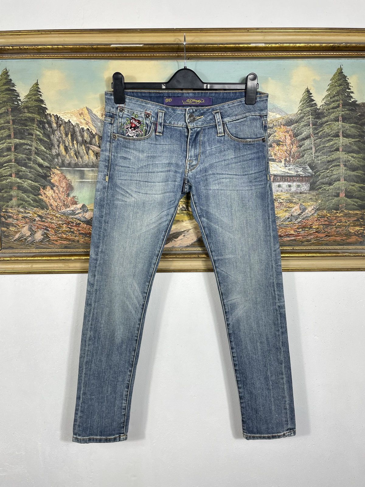 Ed Hardy × Vintage Ed Hardy Vintage Y2k Big Logo Denim Trousers Jeans Drip Swag Size 27" / US 4 / IT 40 - 2 Thumbnail