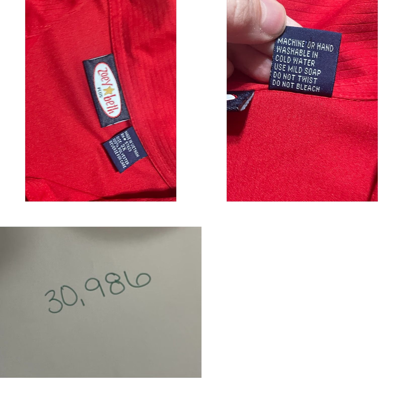 Vintage Zoey Beth Shirt Women's Plus Size 3X Red Button-Up 3/4 Sleeve Casual Solid Modern Size XXL / US 16-18 / IT 52-54 - 8 Thumbnail