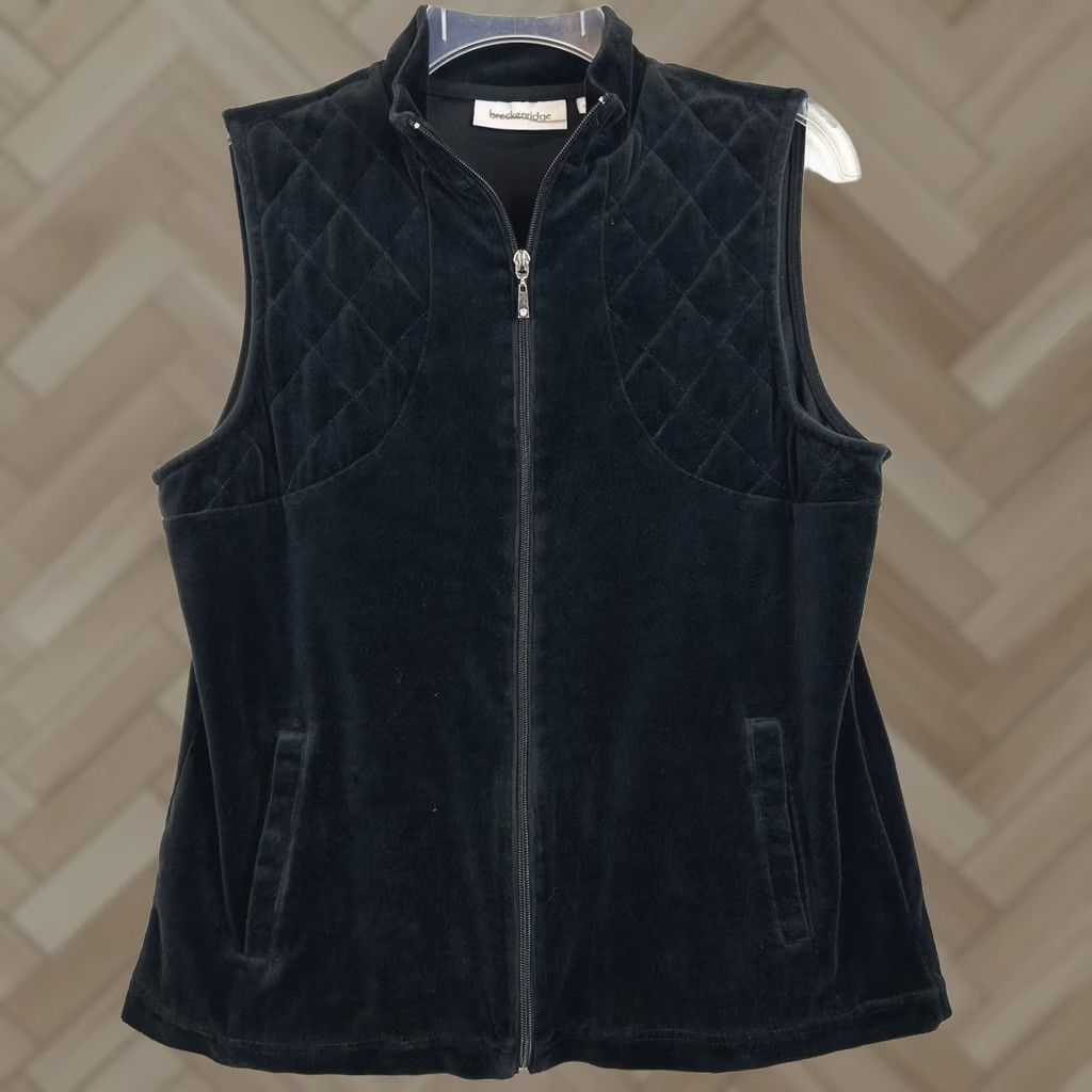 Velour Black Velour Vest Woman Medium Quilted Full Zip Solid Minmalist Staple Size M / US 6-8 / IT 42-44 - 1 Thumbnail