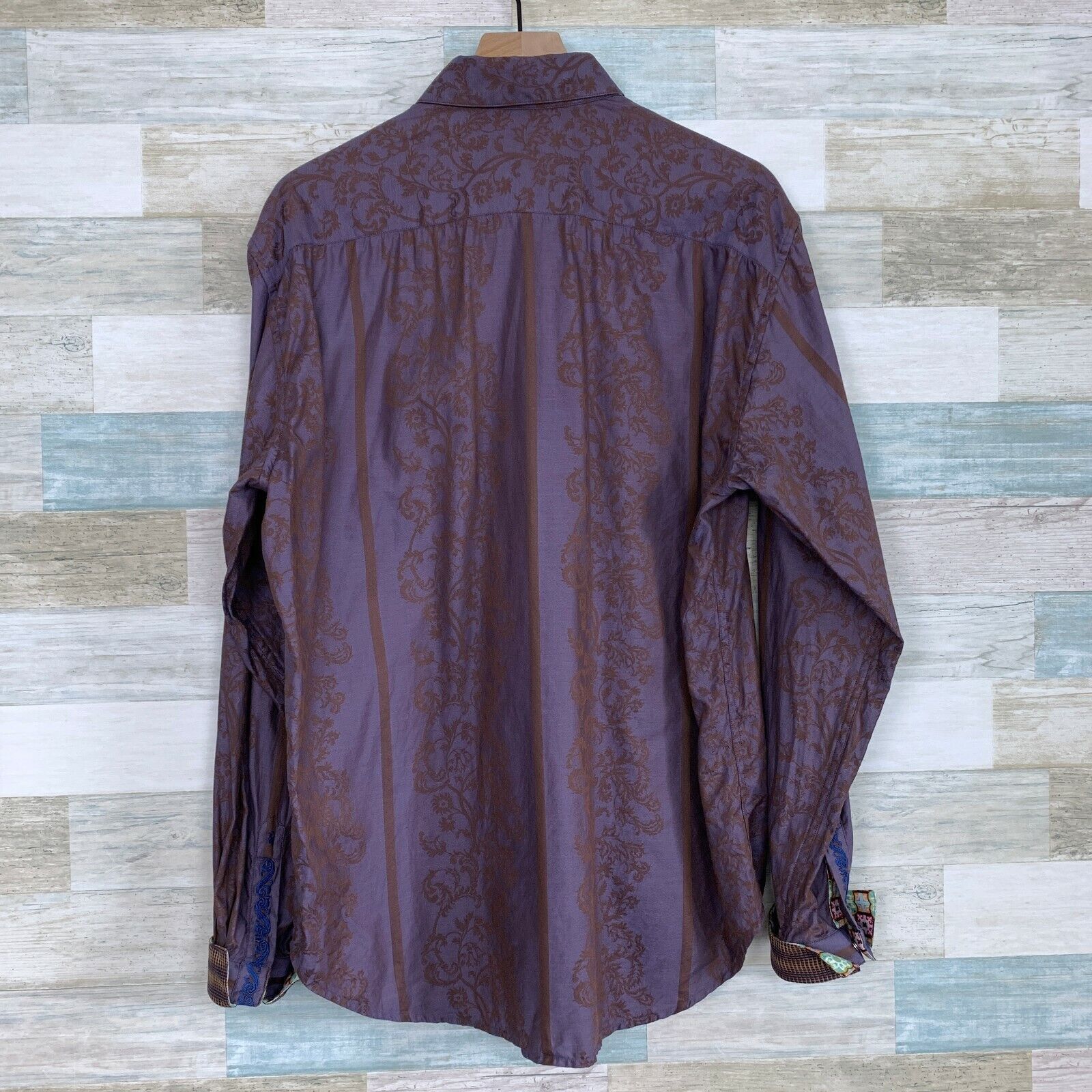 Robert Graham Robert Graham Floral Jacquard Flip Cuff Shirt Purple Mens L Size US L / EU 52-54 / 3 - 6 Thumbnail