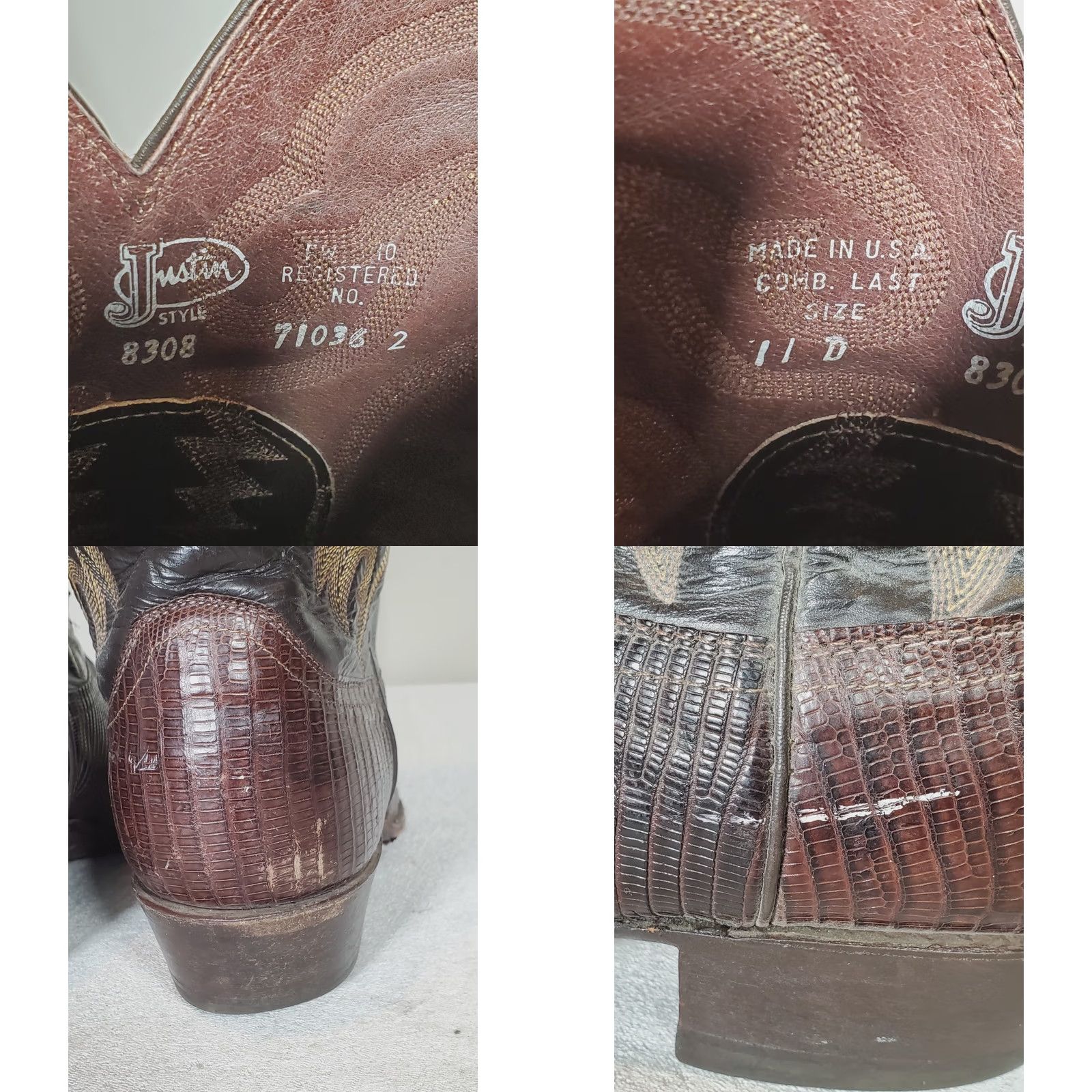 Justin Boots Justin Boots Western Cowboy Boots 8308 Men US 11 D Dark Brown Teju Lizard Leather Mid-Calf Shaft Embroidered 1.75" Heel Leather Lining Leather Outsole Size US 11 / EU 44 - 9 Thumbnail