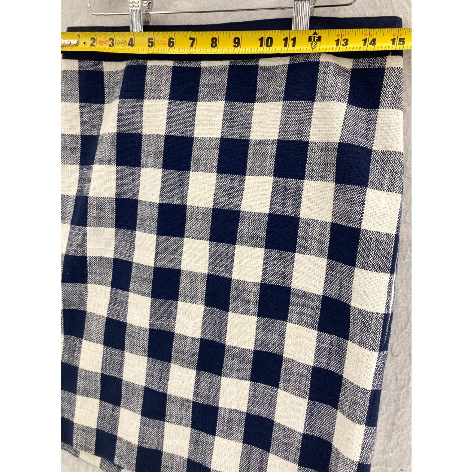 J.Crew J.CREW Pencil Skirt Womens 4 Navy White Check Cotton Linen Twill Knee Length Multicolor Modern Gingham Plaid Office Business Womens 4 Size 27" / US 4 / IT 40 - 2 Thumbnail