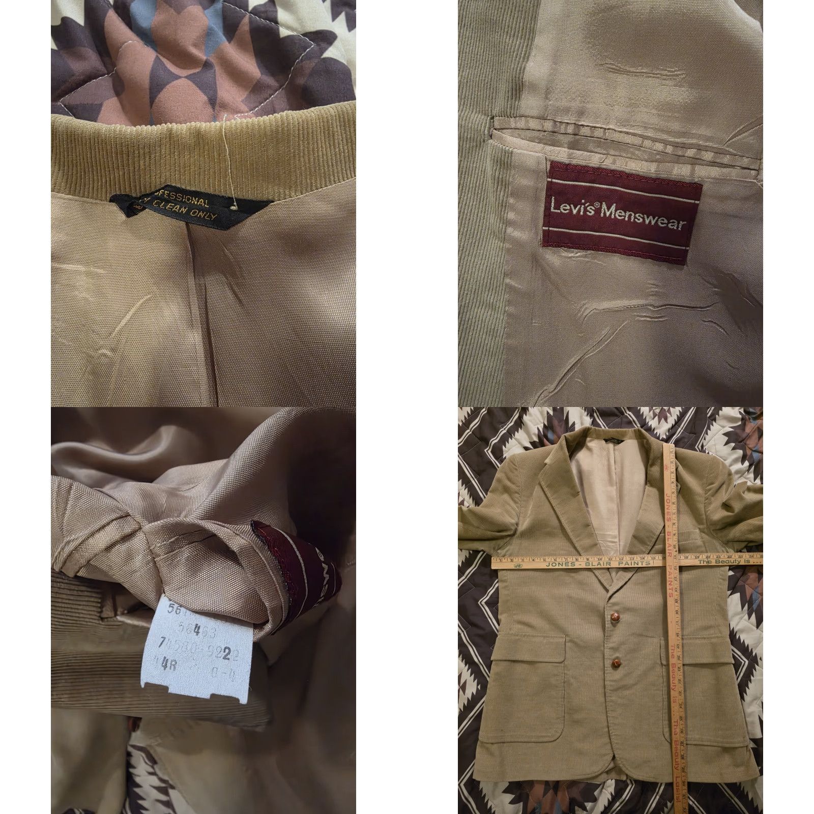 Levi's VINTAGE Levi's Blazer Mens Khaki Corduroy Suede Elbow Pads 44R Beige Notch Lapel Single-Breasted 2 Piece Men Size 44R - 8 Thumbnail