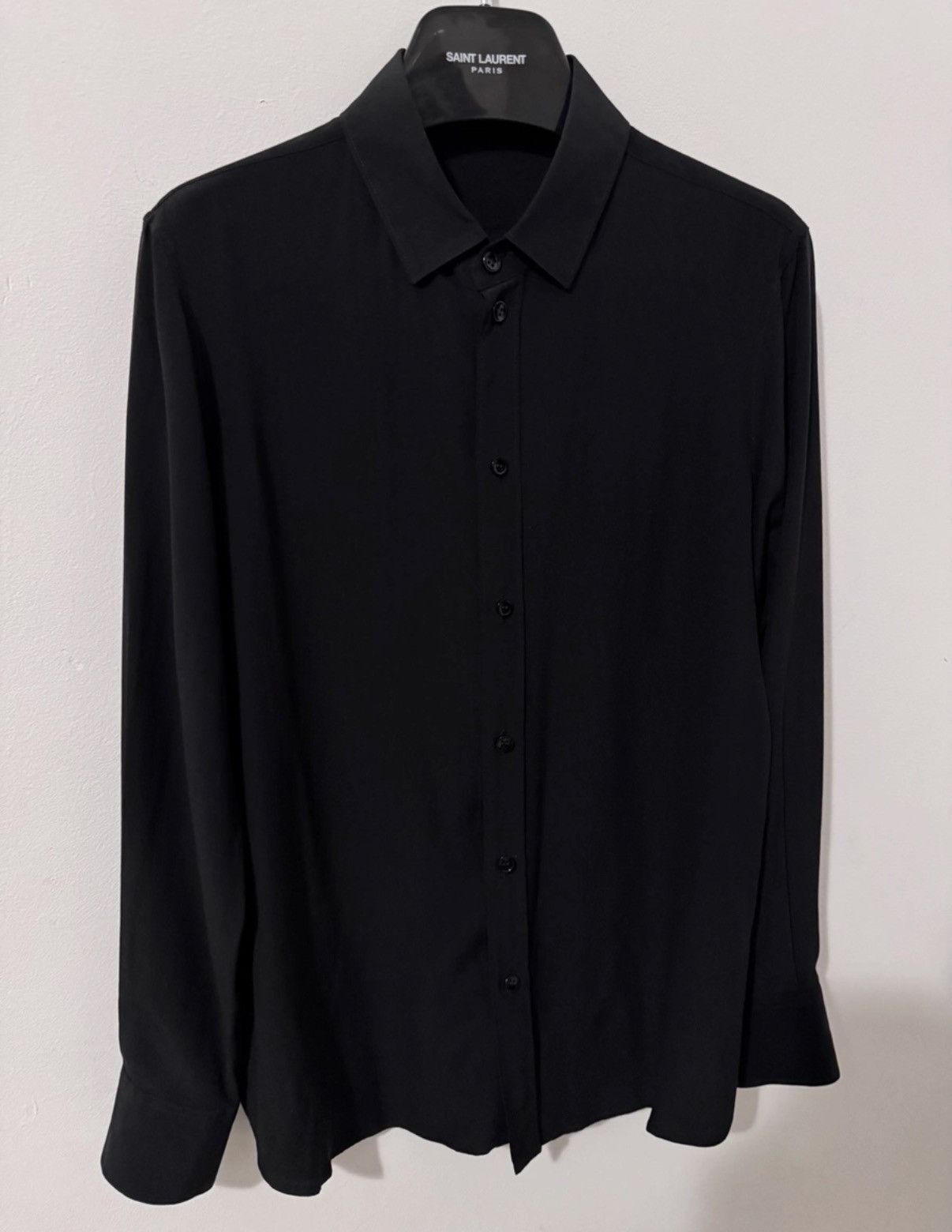 Saint Laurent Paris Saint Laurent (SLP) 18FW Matte Silk Satin Basic Black Shirt Size US XS / EU 42 / 0 - 3 Thumbnail