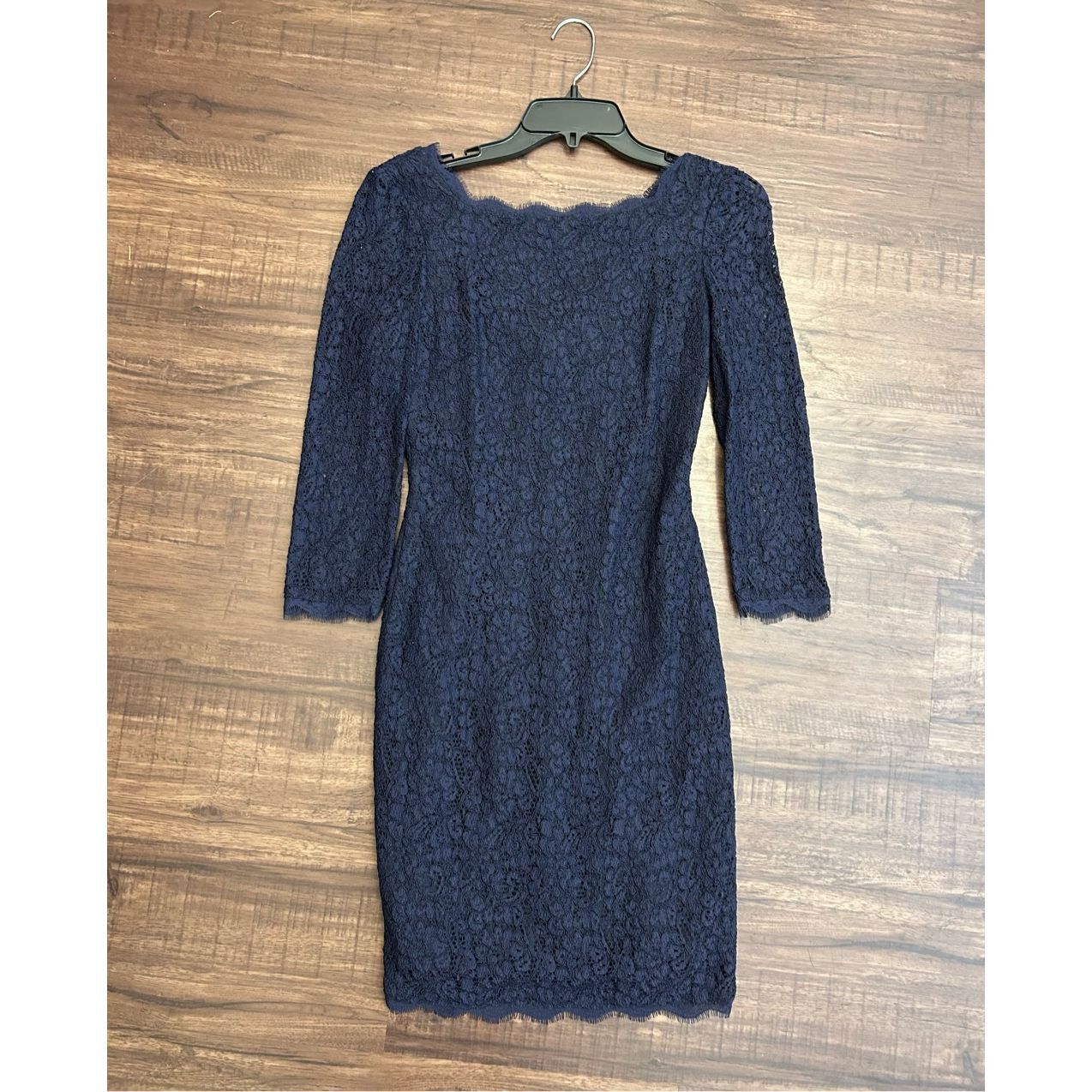 Other Cache Navy Blue Lace Overlay Knee-Length Dress Size 2 Size XS / US 0-2 / IT 36-38 - 1 Thumbnail