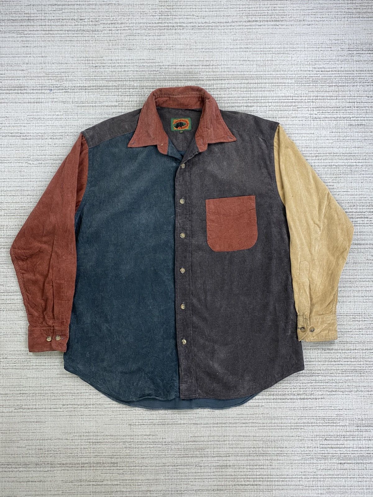 Boston Traders × Vintage Vintage Boston Traders Colour Block Corduroy Button Up Shirt Size US L / EU 52-54 / 3 - 6 Thumbnail